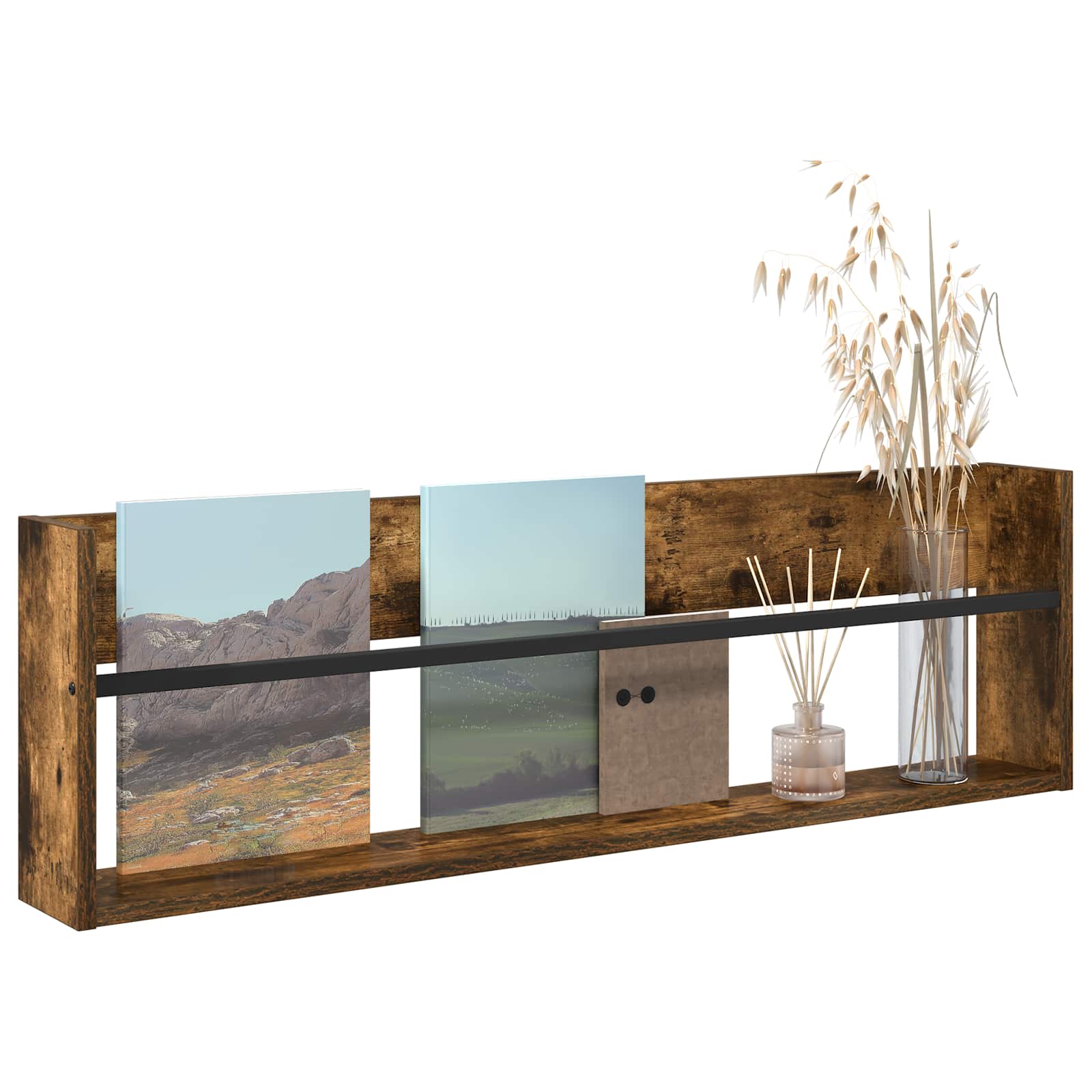 vidaXL Tijdschrift Rek Gerookt eiken 100 x 12 x 30 cm Bewerkt hout