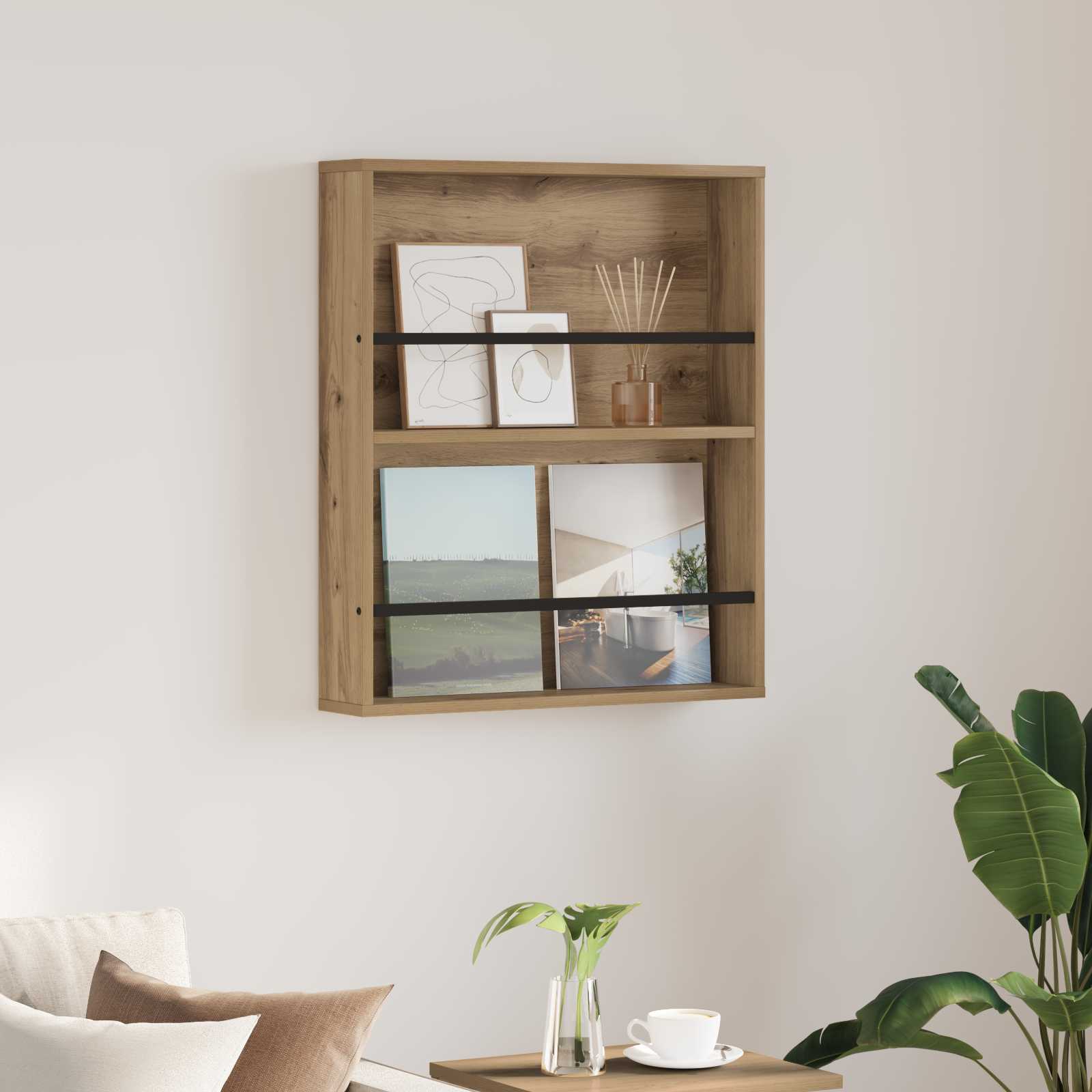 Dulapuri & depozitare - Raft pentru reviste cu raft Stejar Artizanal 60 x 12 x 70 cm