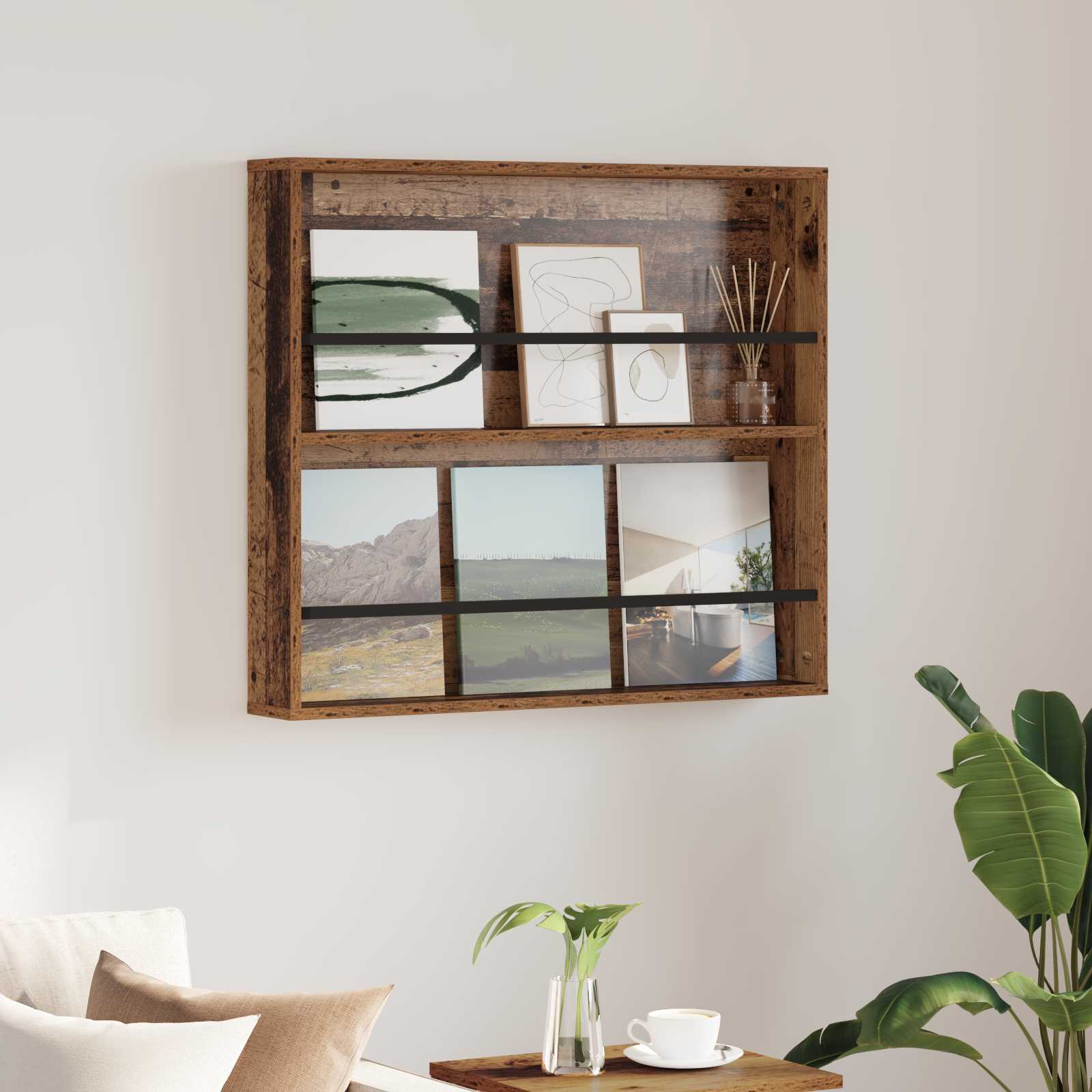 vidaXL Raft pentru reviste Lemn vechi 80 x 12 x 70 cm Lemn compozit