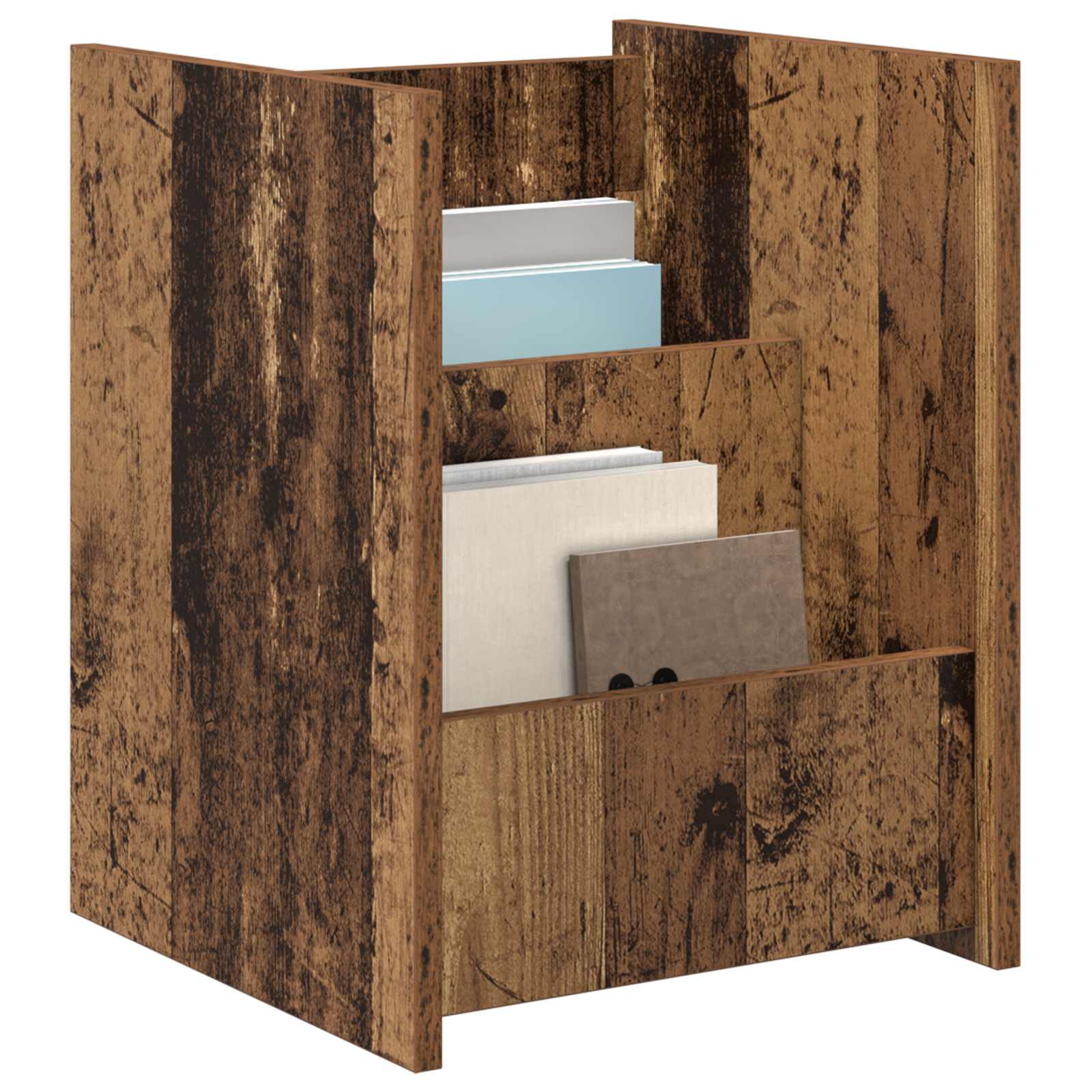 vidaXL Tijdschrift Rek met plank Oudhout 35 x 35 x 45 cm Bewerkt hout