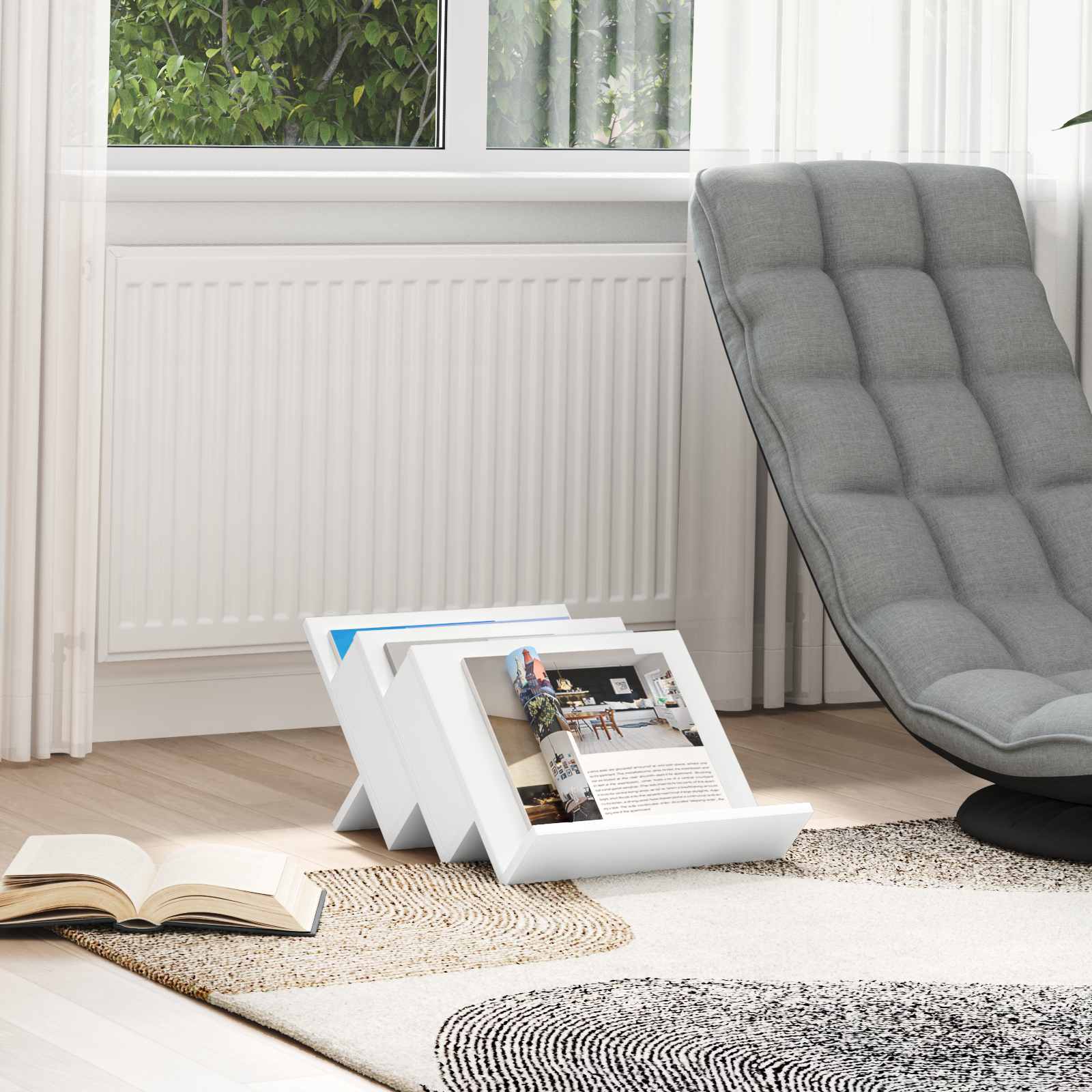 vidaXL Raft pentru reviste cu raft Alb 53 x 40 x 28.5 cm Lemn compozit