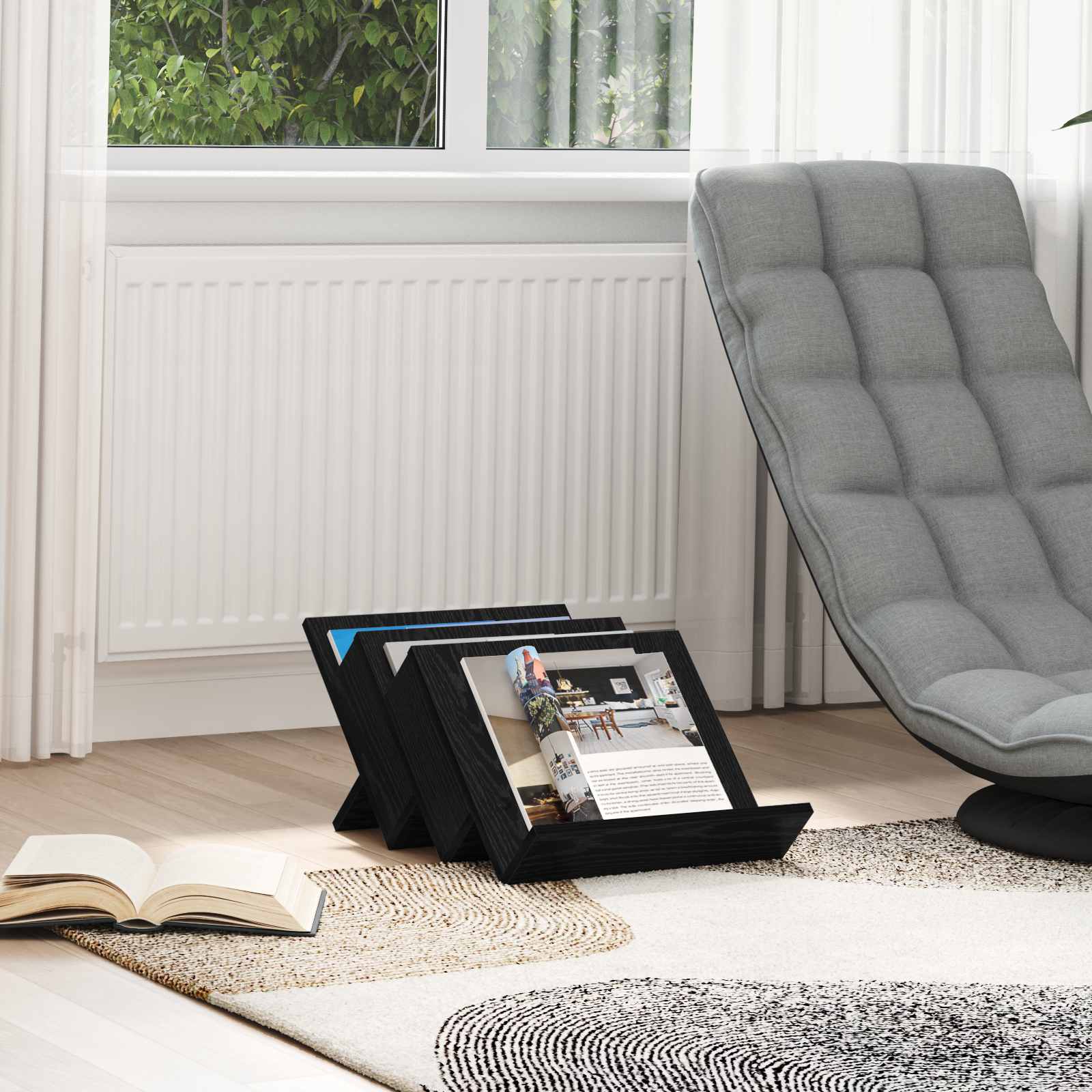 vidaXL Raft pentru reviste cu raft Stejar Negru 53 x 40 x 28.5 cm