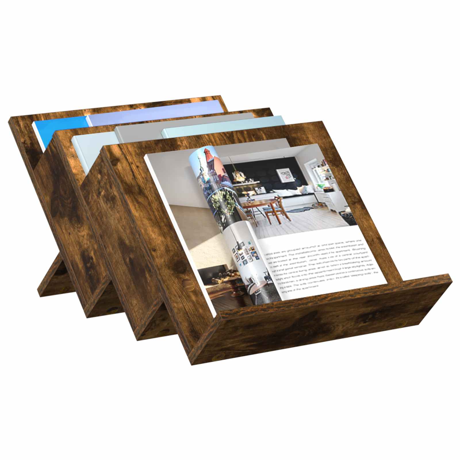 vidaXL Tijdschrift Rek Gerookt eiken 53 x 40 x 28.5 cm Bewerkt hout