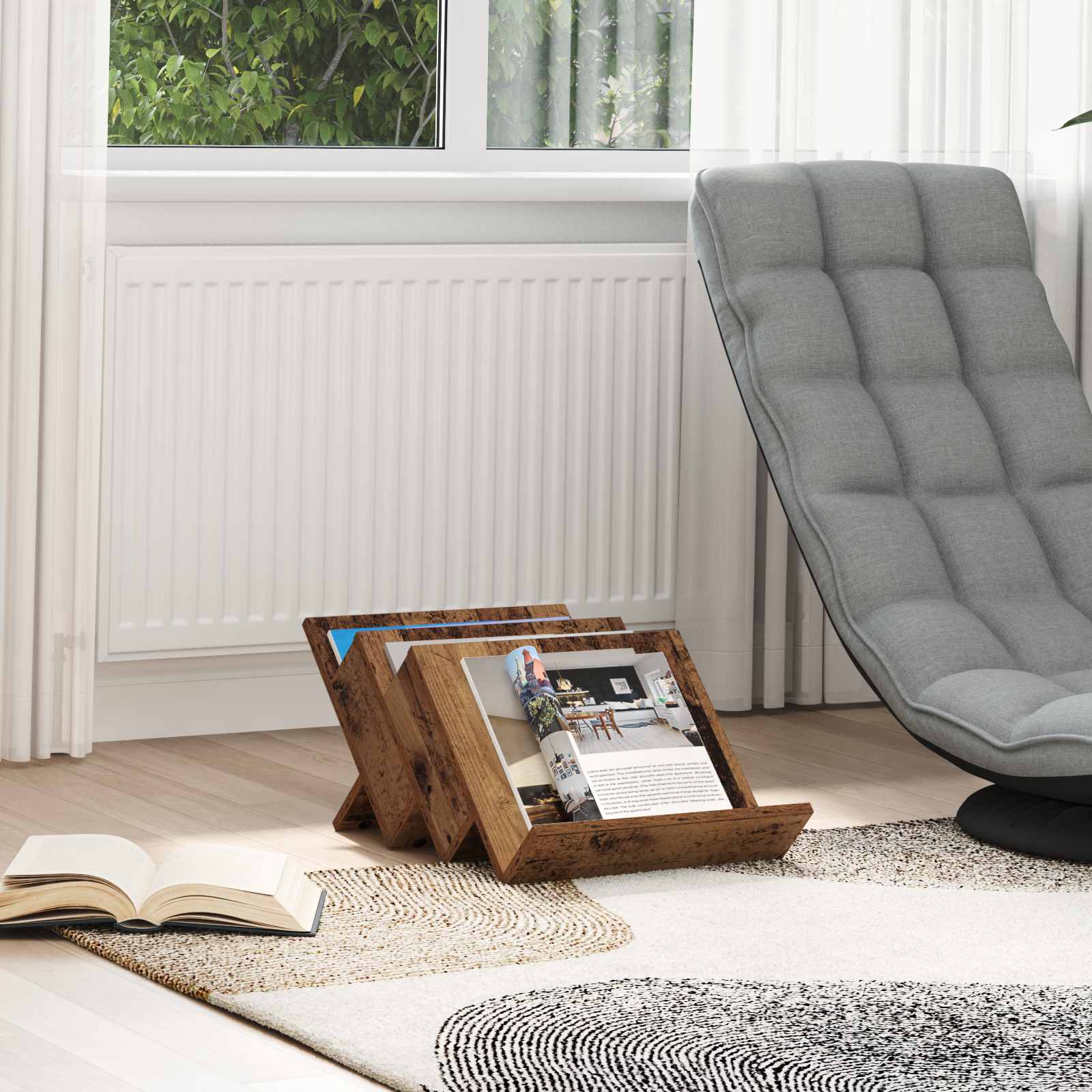 vidaXL Raft pentru reviste Lemn vechi 53 x 40 x 28.5 cm Lemn compozit