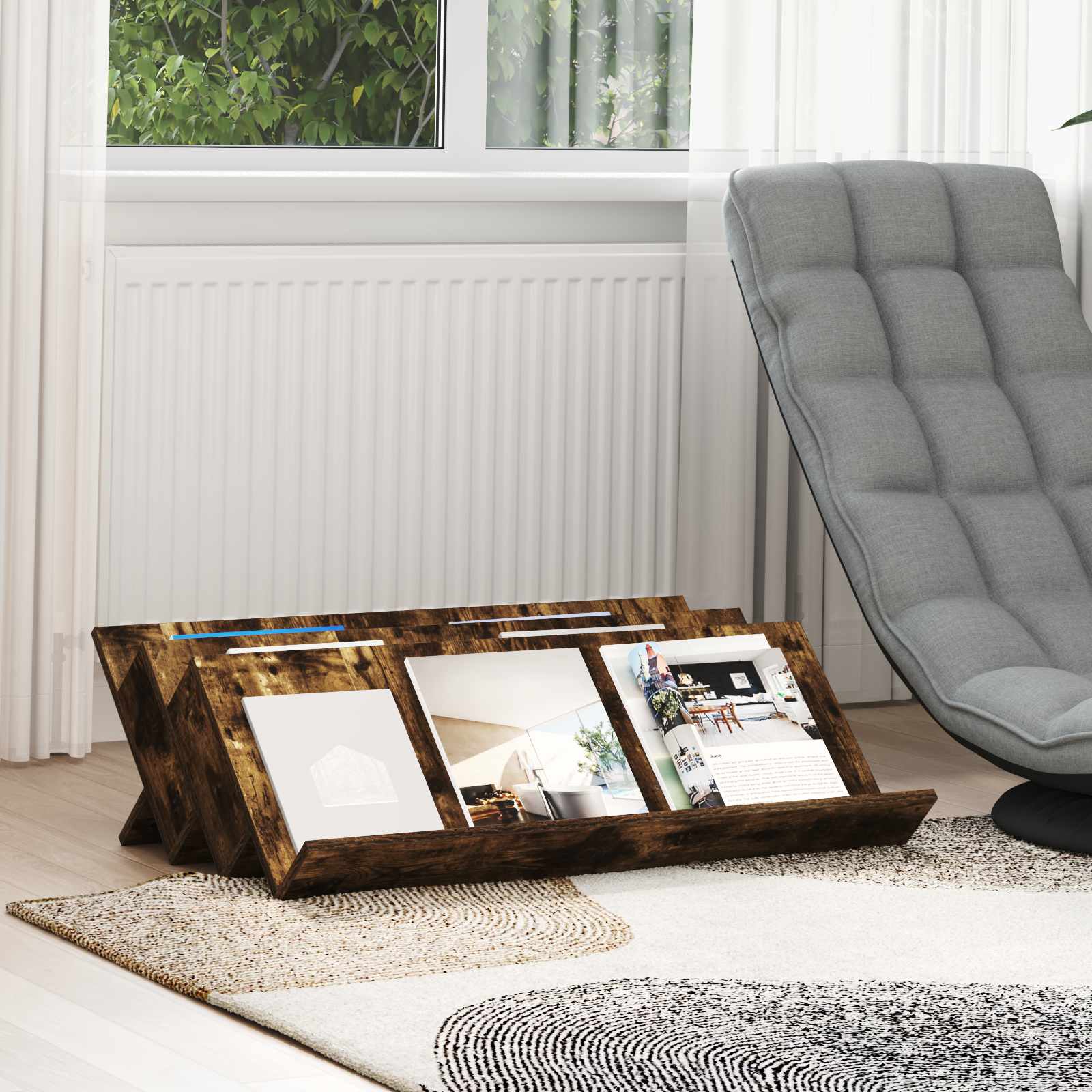 Regal za revije Dimljeni oreh 90 x 53 x 28,5 cm Konstruiran les