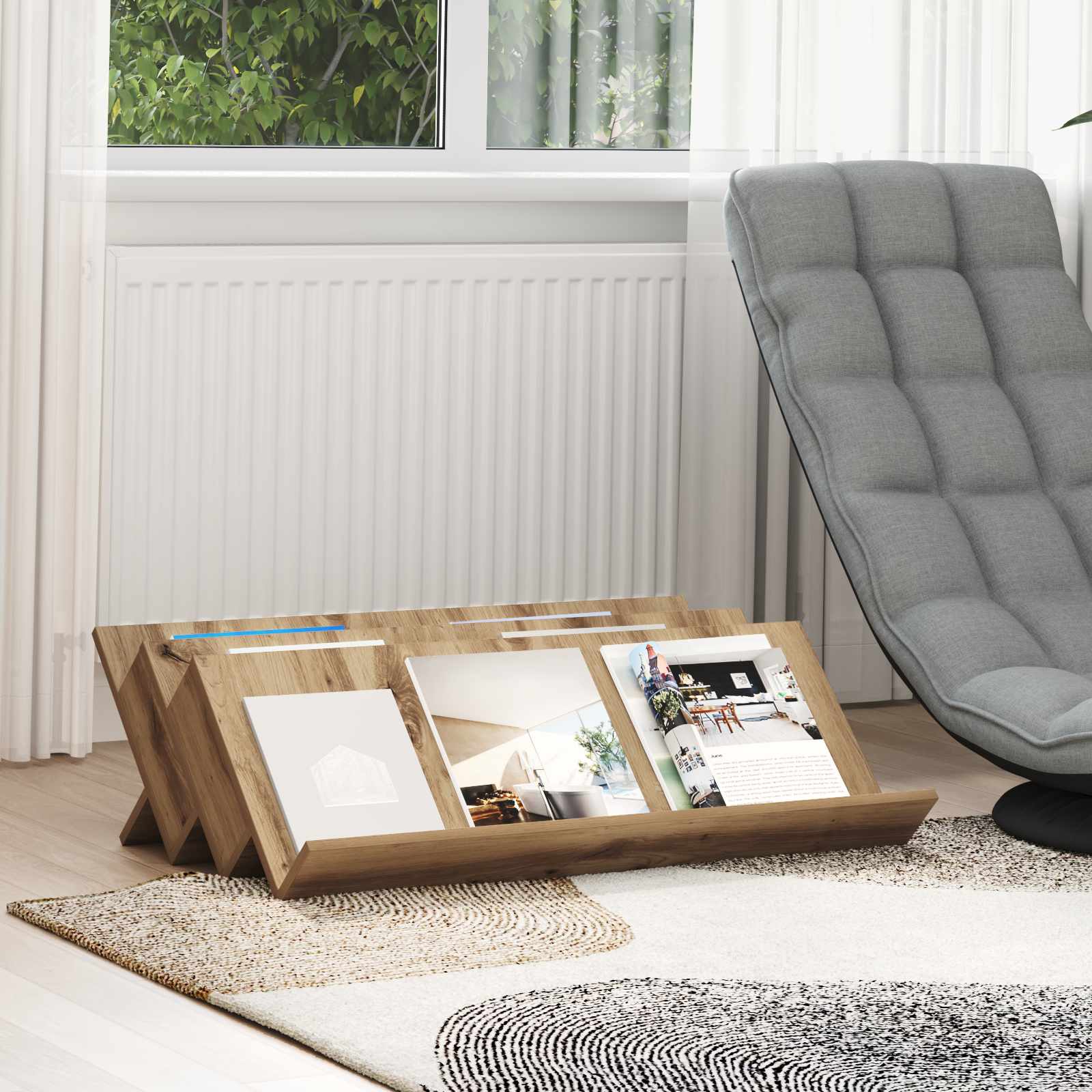 vidaXL Raft pentru reviste cu raft Stejar Artizanal 90 x 53 x 28,5 cm