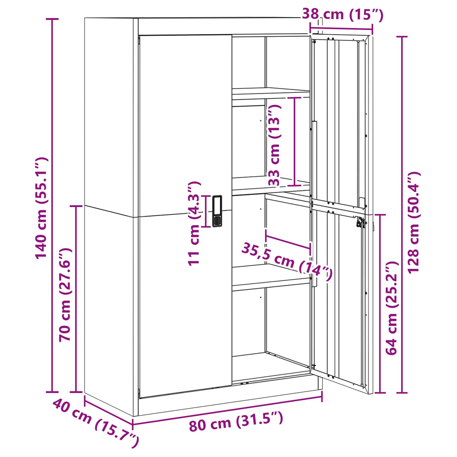 Omarica za shranjevanje 2 pcs Bela 80 x 40 x 140 cm - slika 13