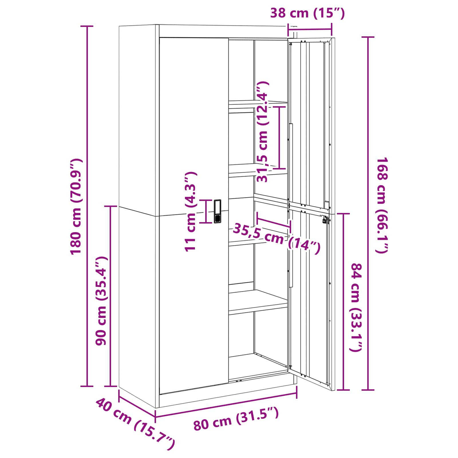 Omarica za shranjevanje 2 pcs Bela 80 x 40 x 180 cm - slika 13