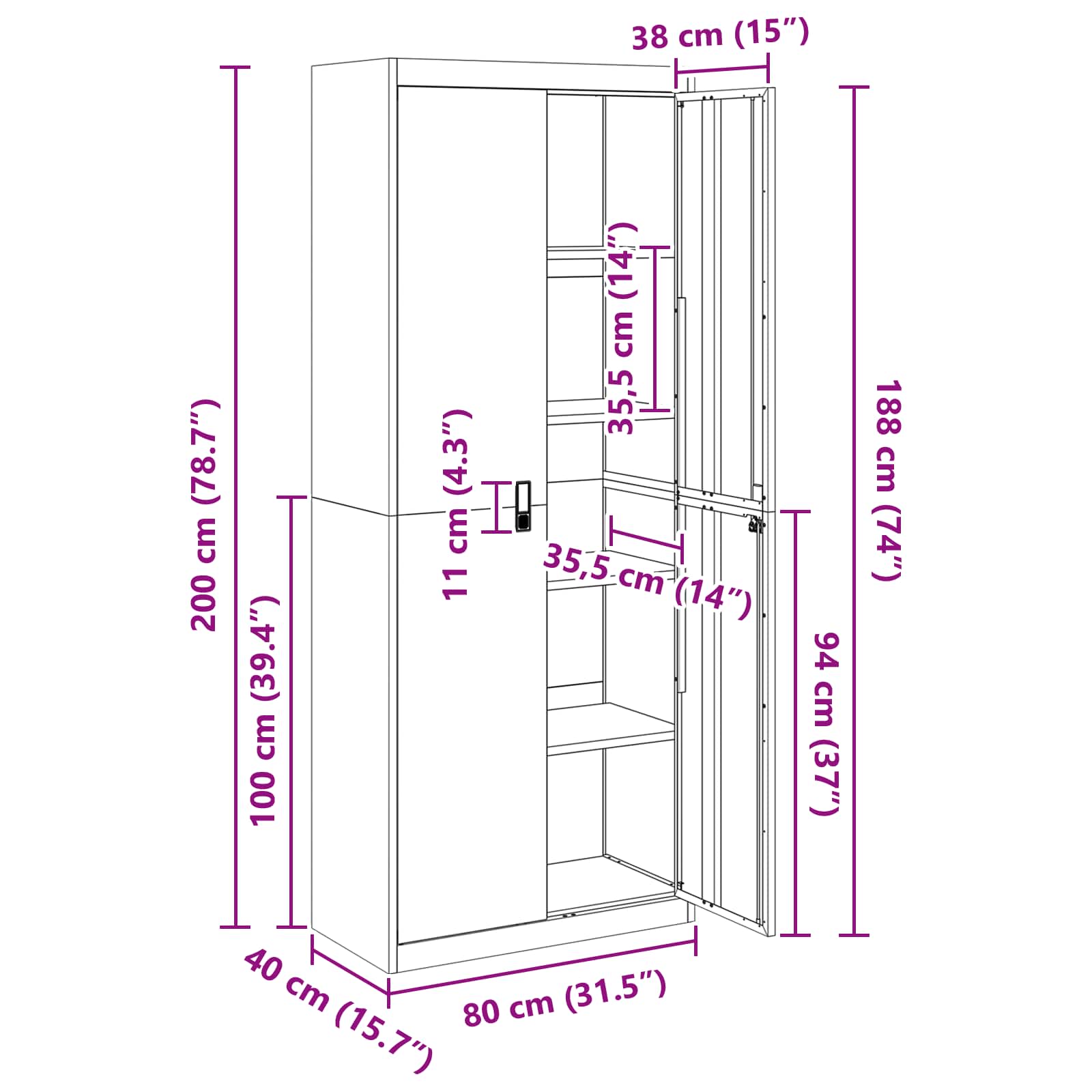 Omarica za shranjevanje 2 pcs Črna 80 x 40 x 200 cm - slika 13