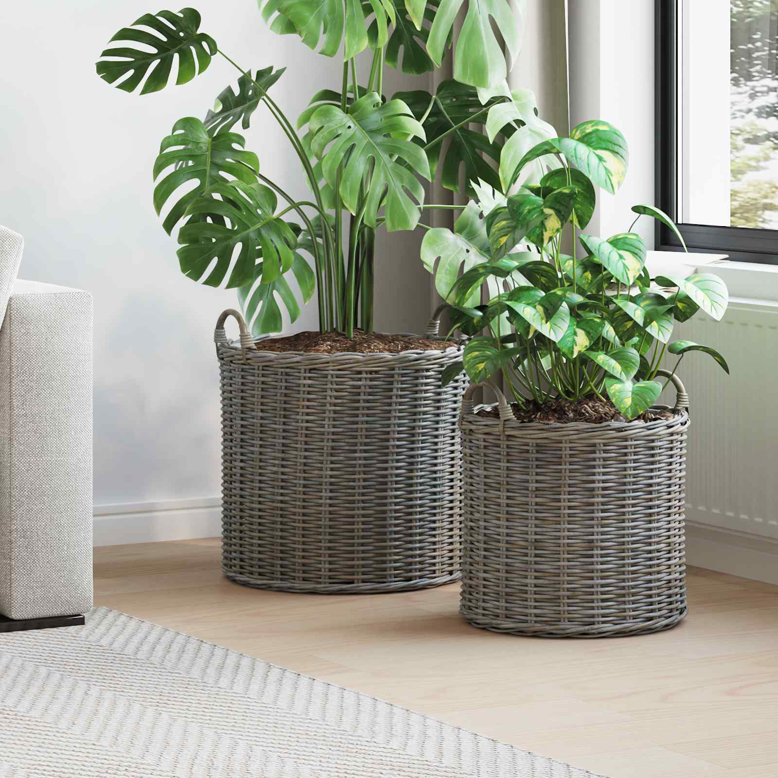 Stādītāju grozs ar uzglabāšanu 2 pcs Pelēka Lacak rattan