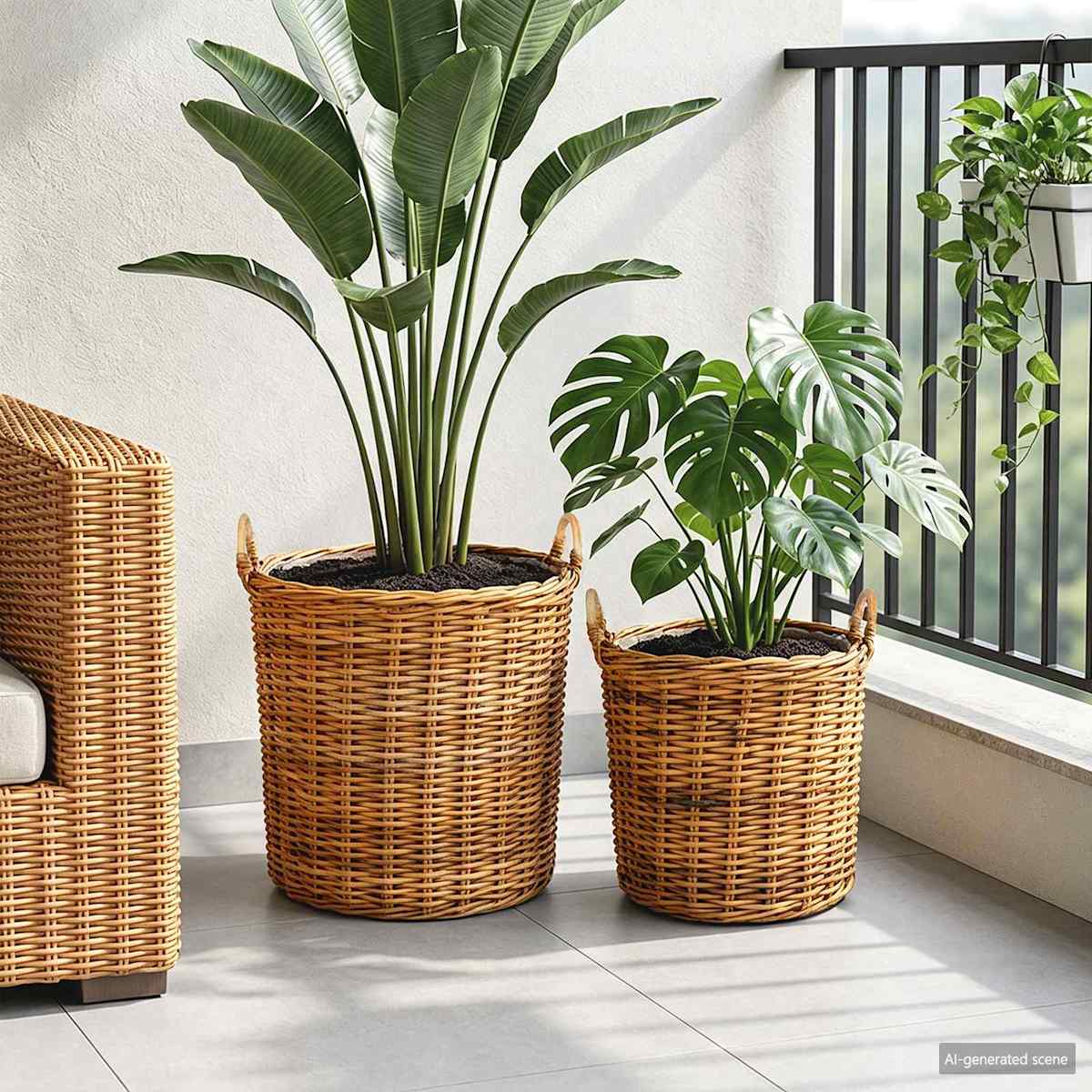 Plantekurv GENDT 2 stk. Kubu rattan - Billede 3