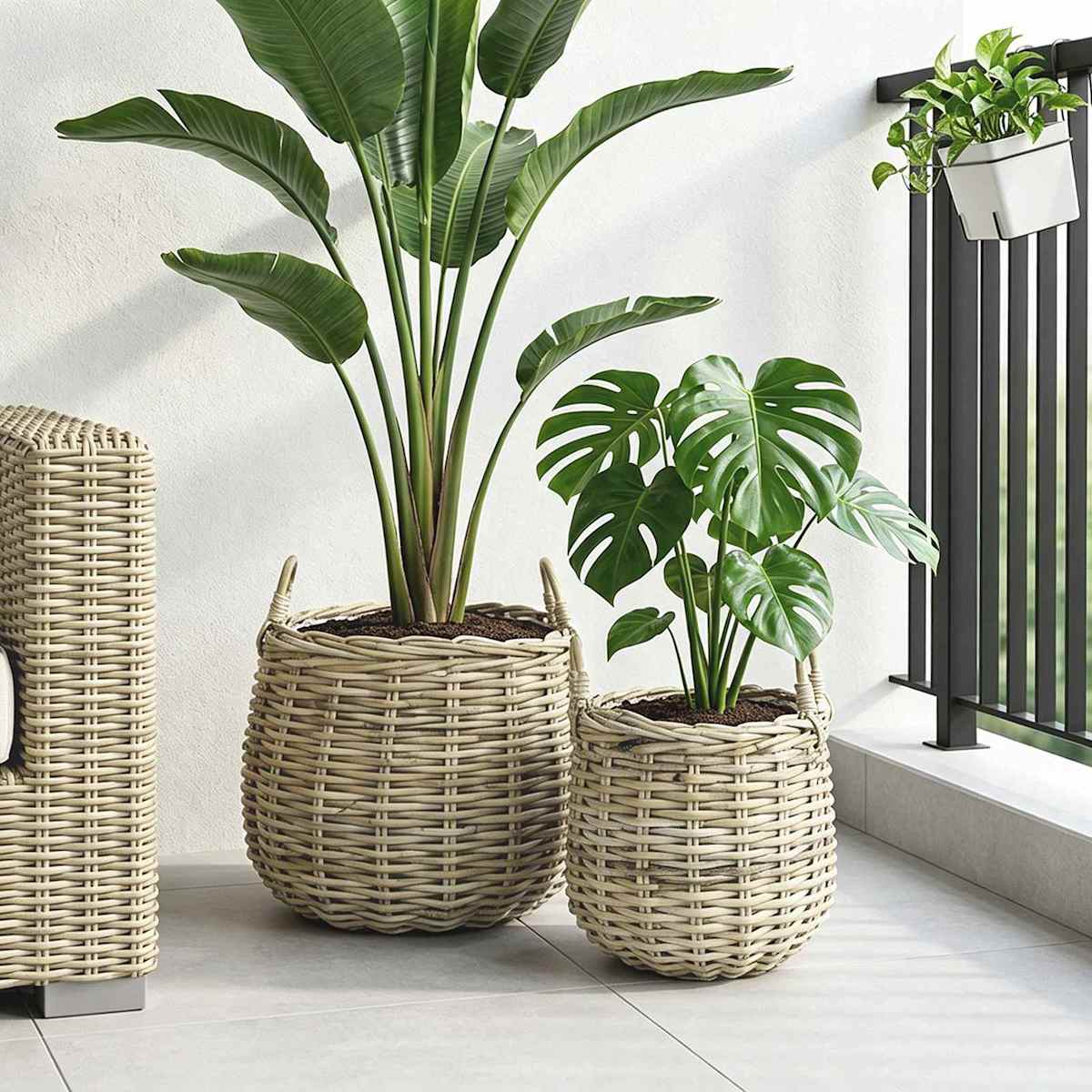 Plantekurv med opbevaring GENDT 2 stk. Naturlig grå Kubu rattan - Billede 3