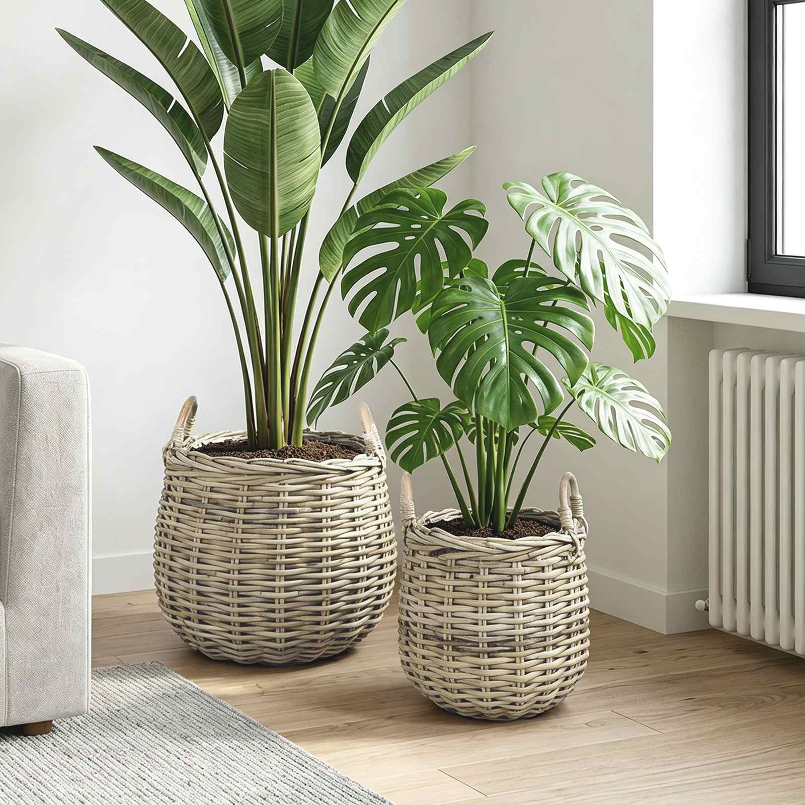 Istutuskorv ladustamisega 2 pcs Hall Lacak rattaan