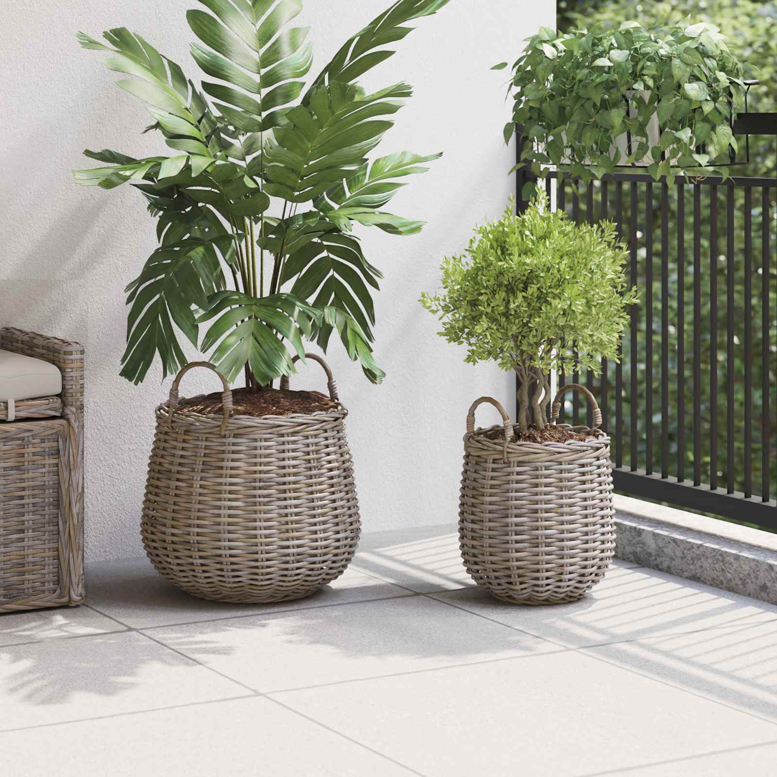 Stādītāju grozs ar uzglabāšanu 2 pcs Pelēka Lacak rattan