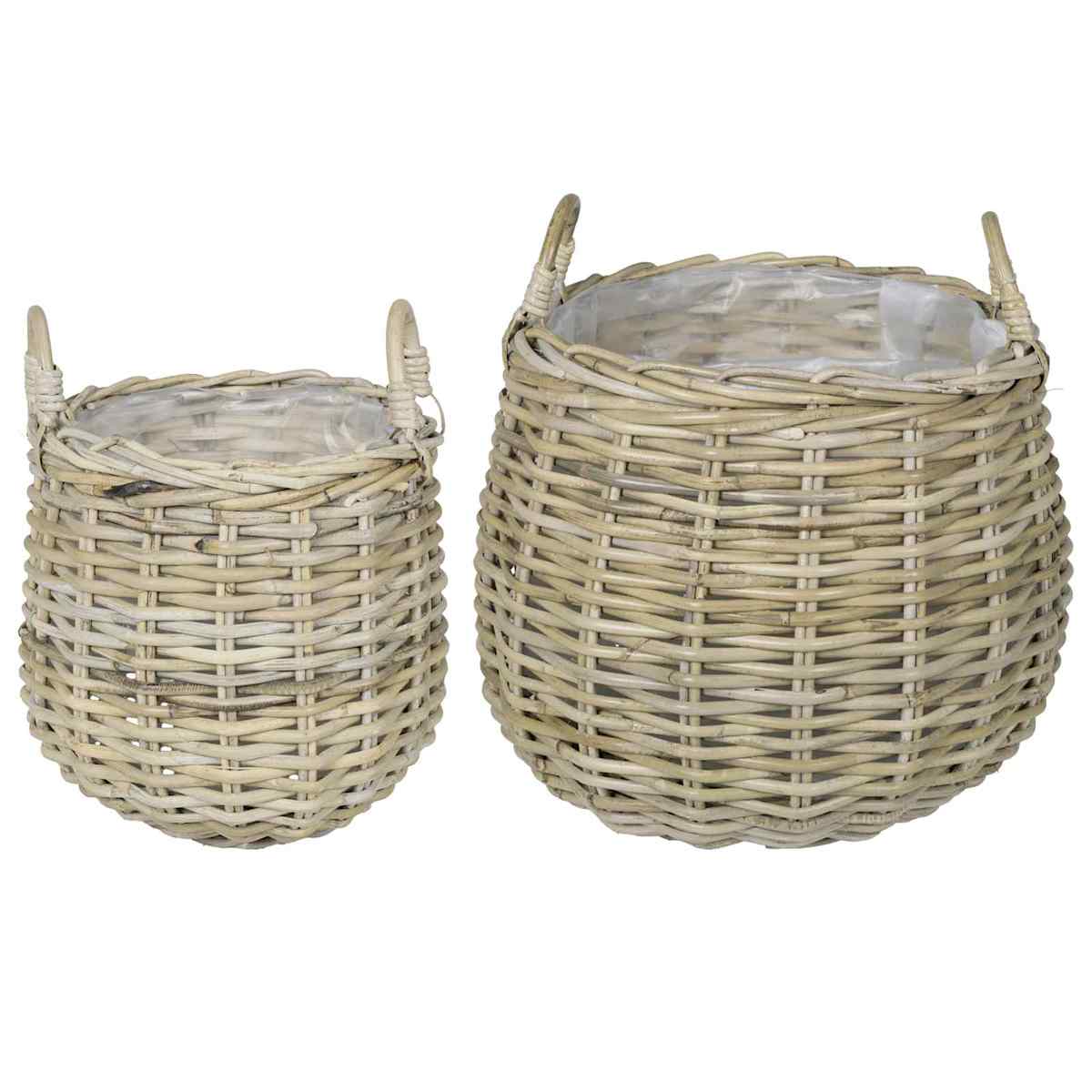 Plantekurv med opbevaring GENDT 2 stk. Naturlig grå Kubu rattan - Billede 2
