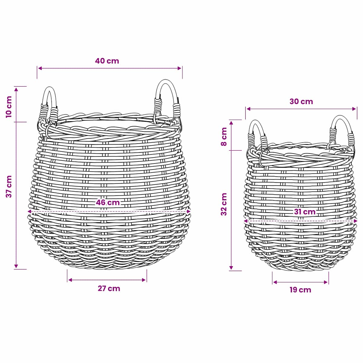 Plantekurv med opbevaring GENDT 2 stk. Naturlig grå Kubu rattan - Billede 10