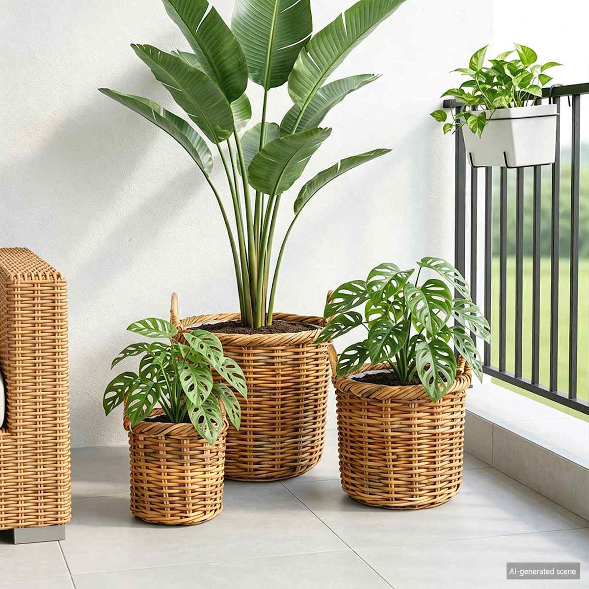 Plantekurv GENDT 3 stk. Kubu rattan - Billede 3