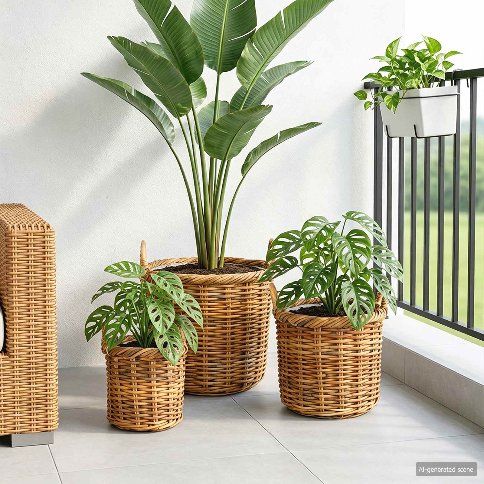 vidaXL - Plantermand - met - opslag - GENDT - 3 - st - Natuurlijk - Bruin - Kubu - Rattan