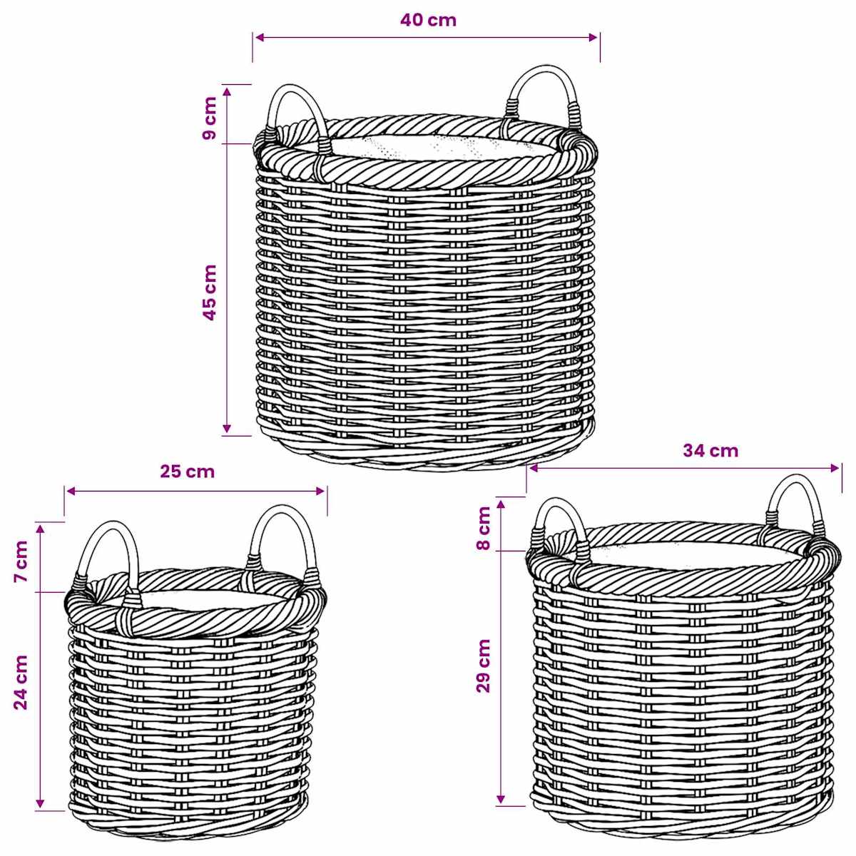 Plantekurv GENDT 3 stk. Kubu rattan - Billede 9