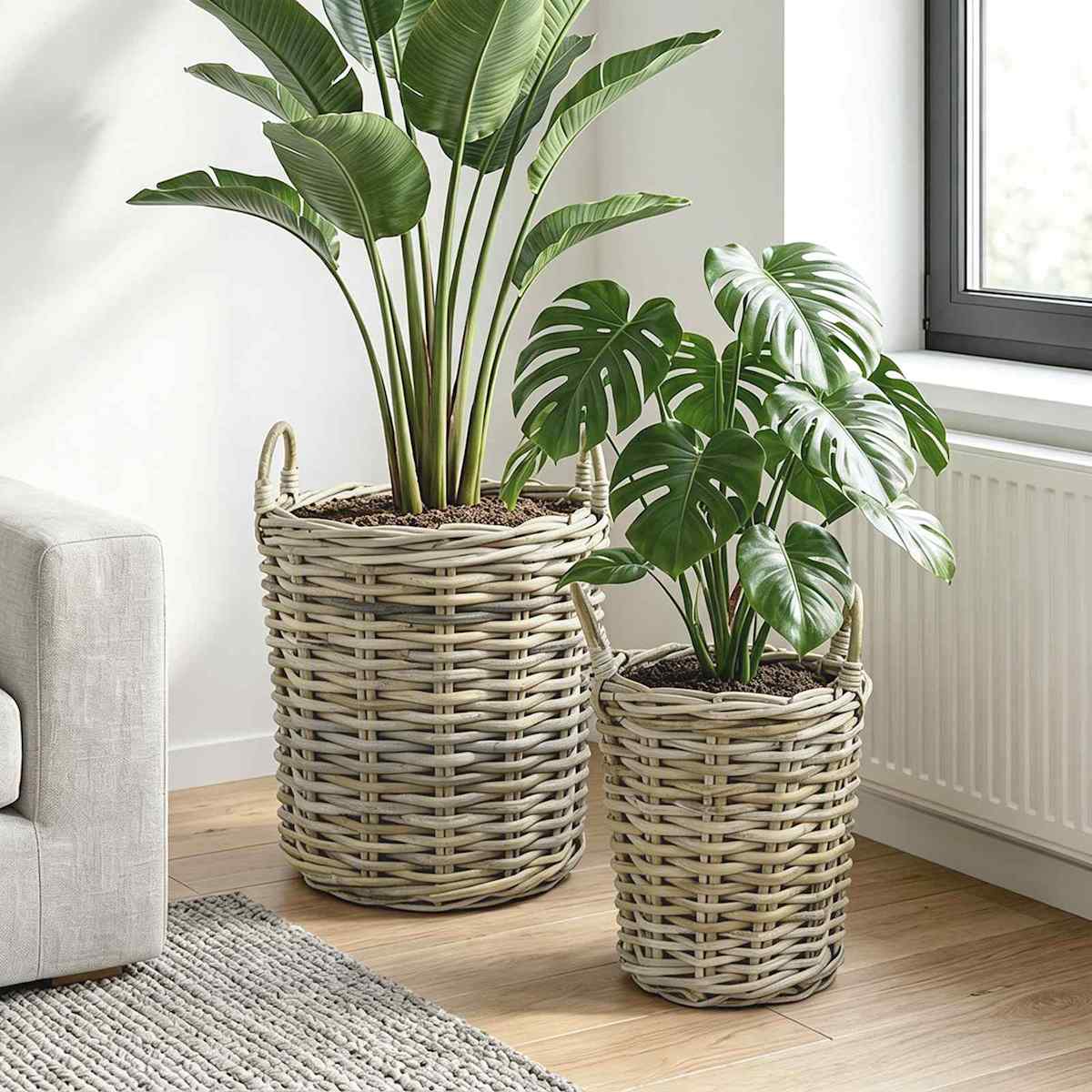 Planter Kurv GENDT 2 stk. Naturlig grå Kubu rattan