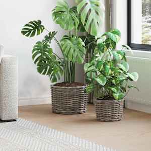 Sedežna košara s shranjevanjem 2 pcs Siva Kubu rattan