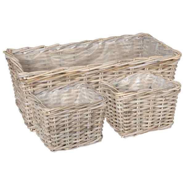 vidaXL Istutuskorv ladustamisega GENDT 3 tk Looduslik hall Kubu rattan