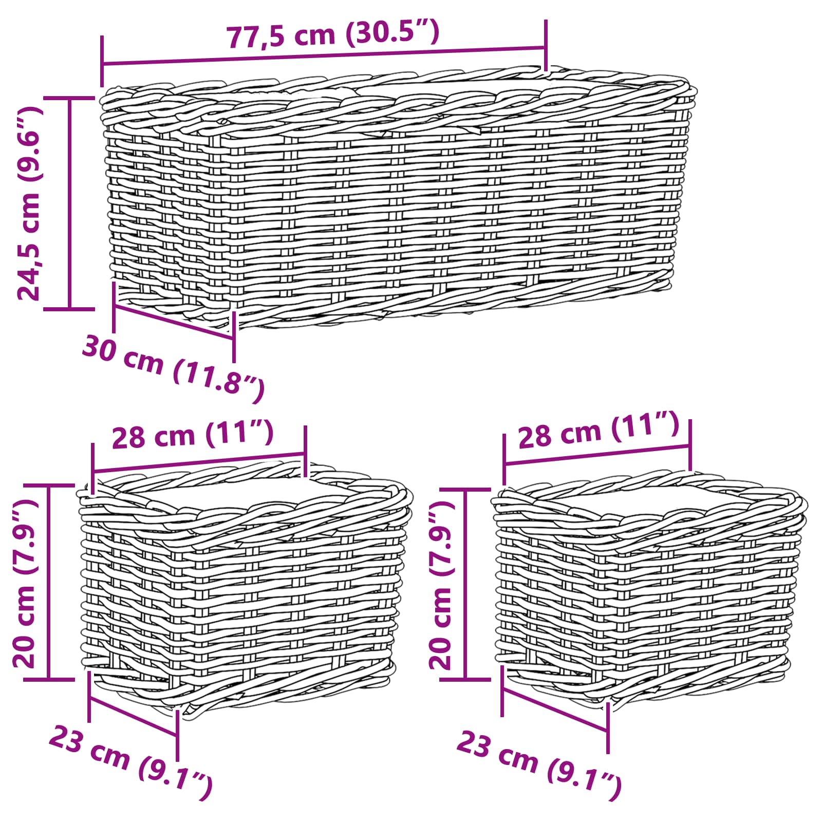 Košara za rastline s shranjevanjem 3 pcs Siva Kubu rattan - slika 9