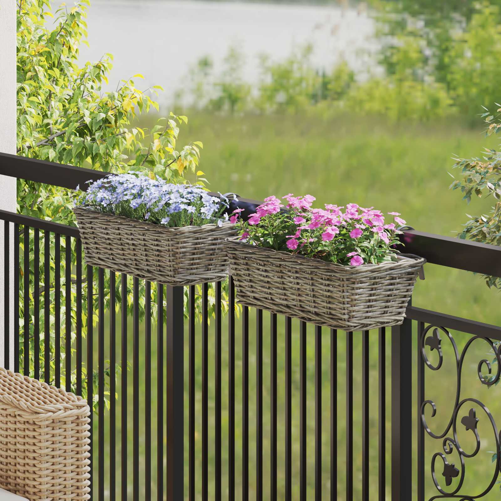 Casă & grădină - Coș suspendat pentru plante 2 pcs Gri 48 x 22 x 15 cm