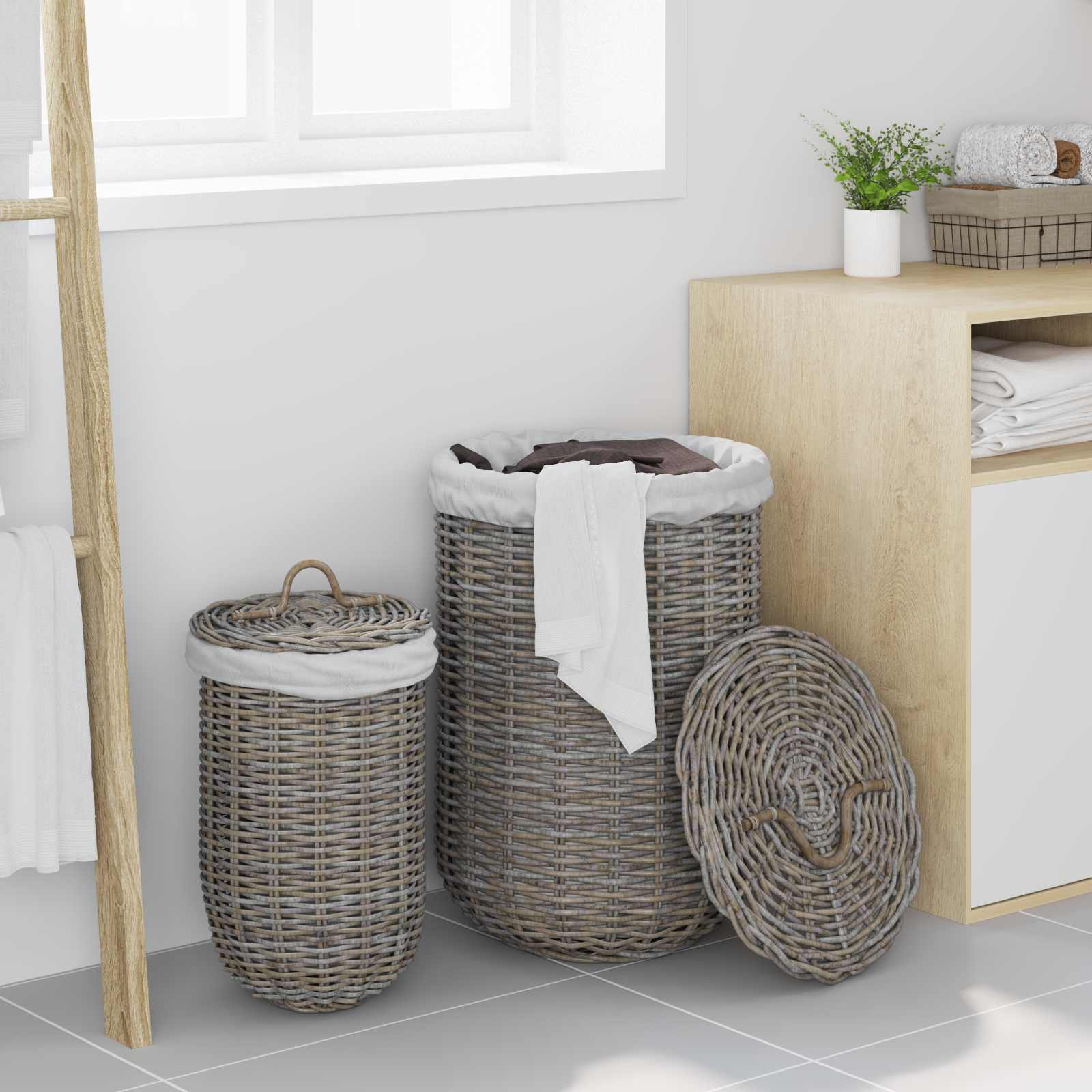 Wasmand met deksel 2 pcs Kubu grijs Kubu Rattan image 3