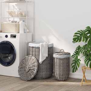 Koš za pranje z pokrovom 2 pcs Kubu siva Kubu rattan