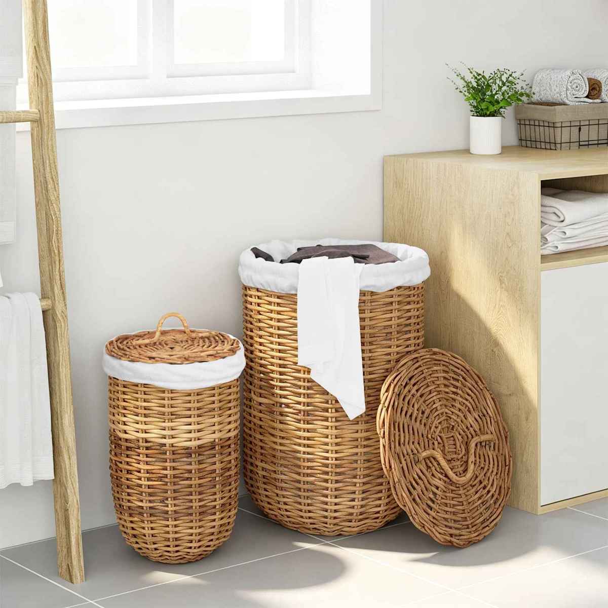 Vasketøjskurv med låg GENDT 2 stk. Kubu rattan - Billede 3