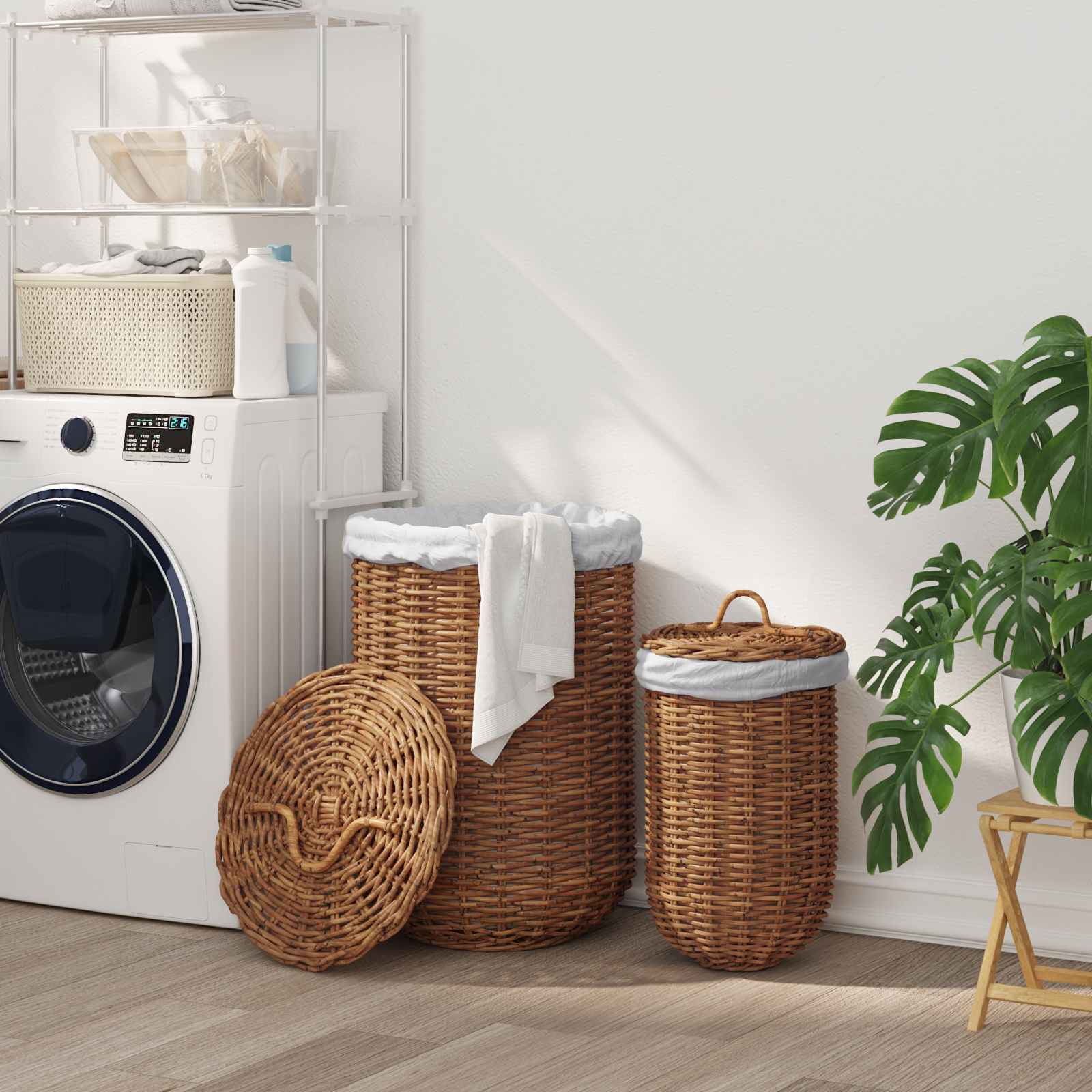 Wasmand 2 pcs Bruin Kubu Rattan image 1