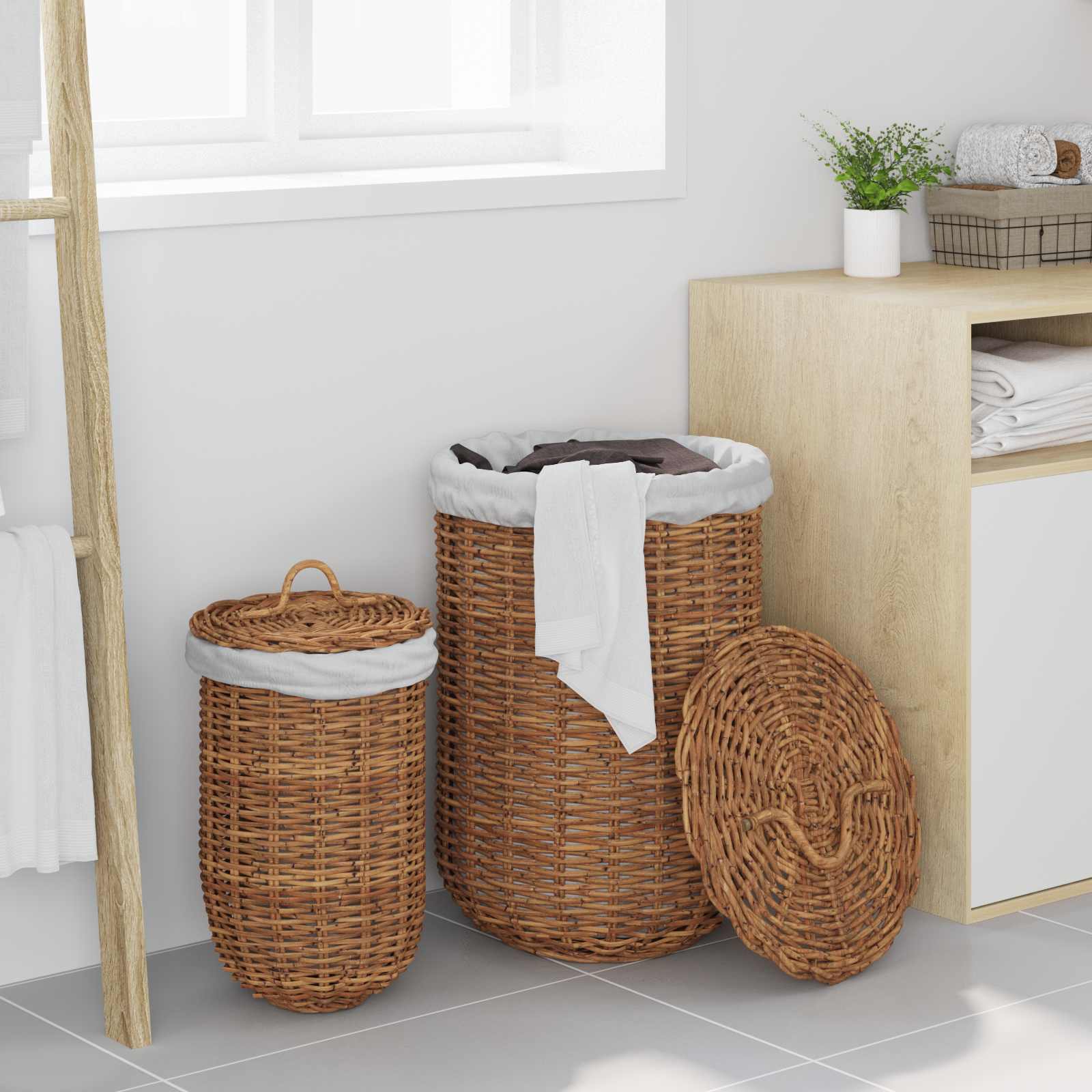 Wasmand 2 pcs Bruin Kubu Rattan image 3