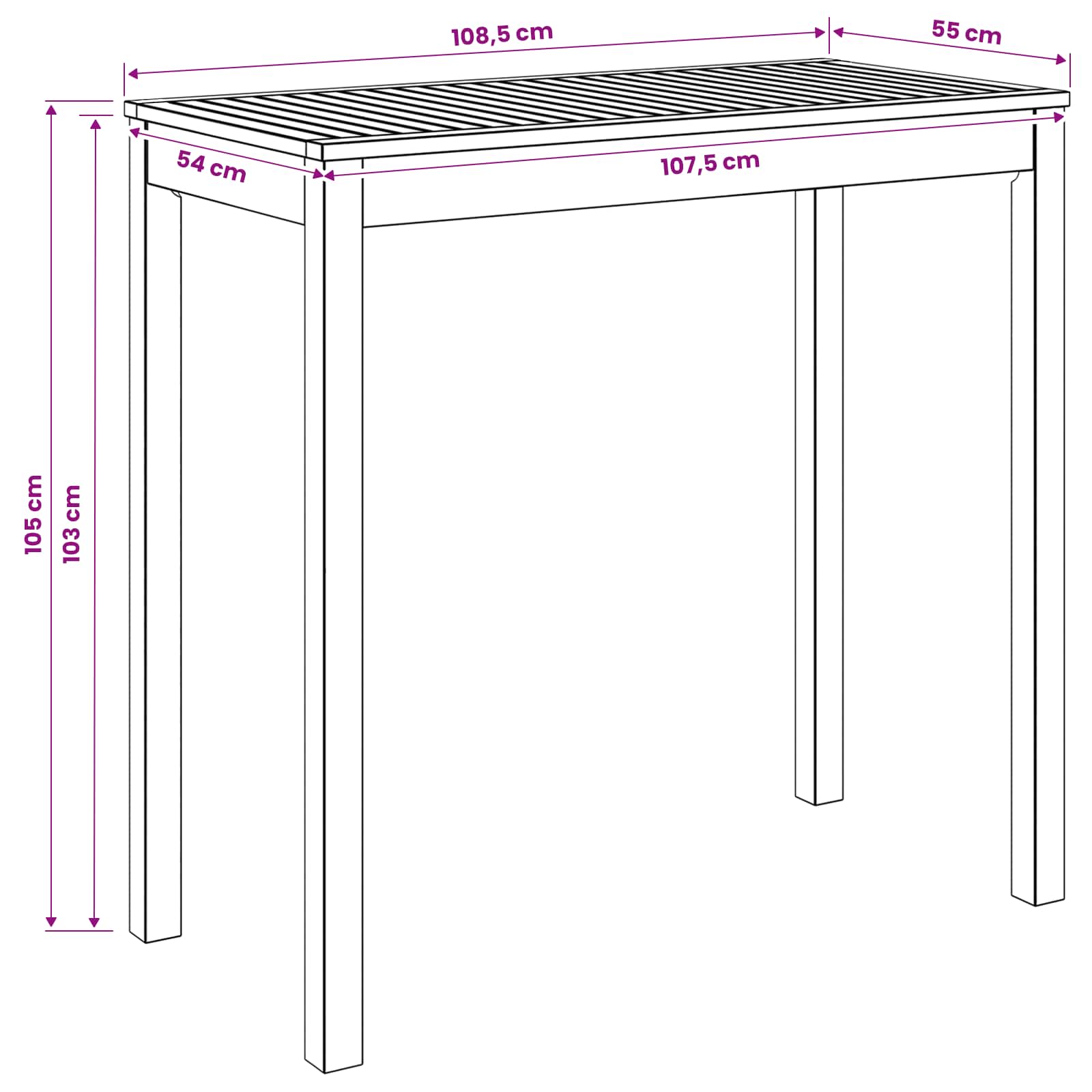 Tuinbar Tafel Naturel 108,5 x 55 x 105 cm Massief Acaciahout image 8