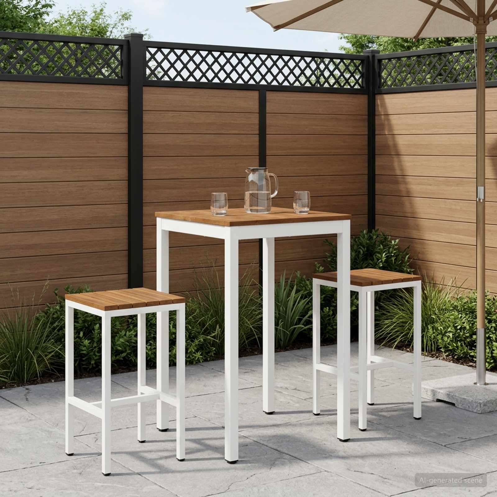 vidaXL Tr&auml;dg&aring;rd Bar Bord Naturlig och vit 60 x 60,5 x 105 cm