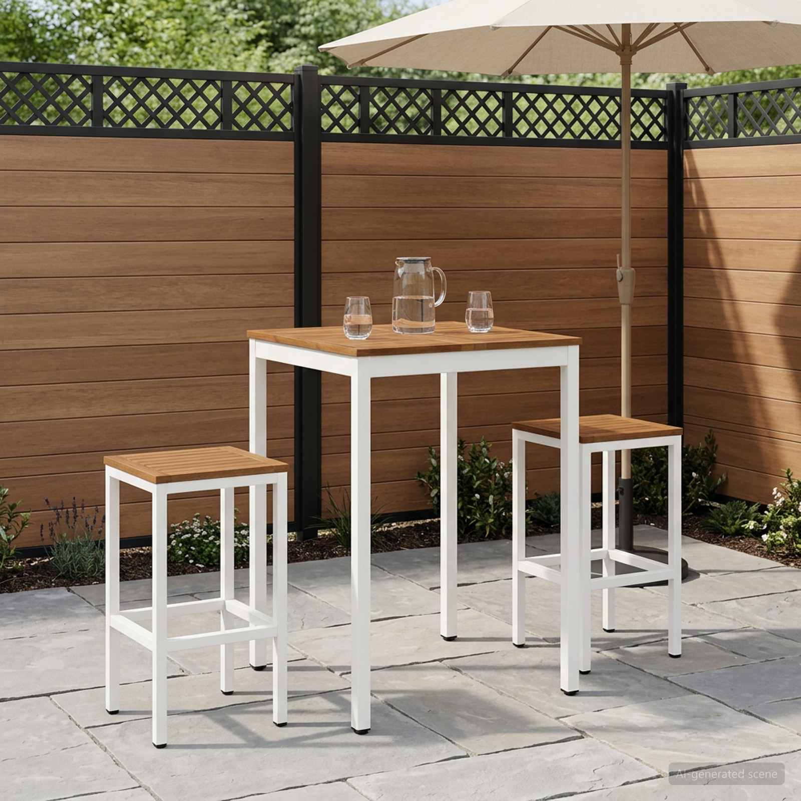 vidaXL Tr&auml;dg&aring;rd Bar Bord Naturlig och vit 70 x 68,5 x 105 cm