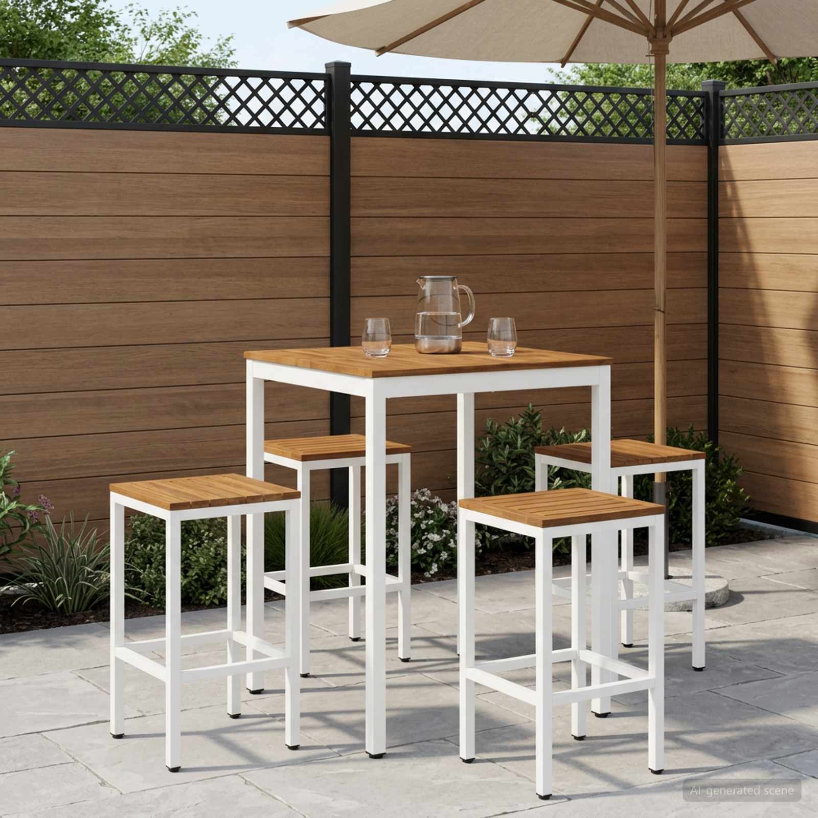 vidaXL Tr&auml;dg&aring;rd Bar Bord Naturlig och vit 80 x 80,5 x 105 cm
