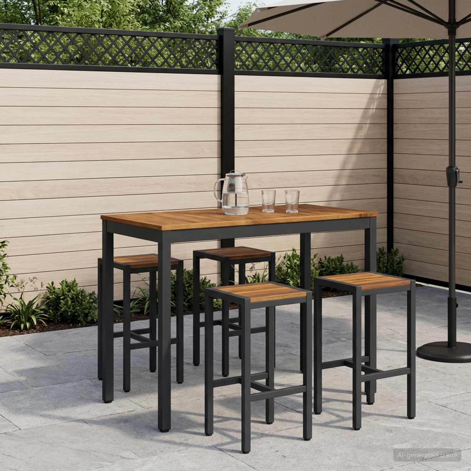 vidaXL Tr&auml;dg&aring;rd Bar Bord Naturlig och svart 108,5 x 55 x 105 cm