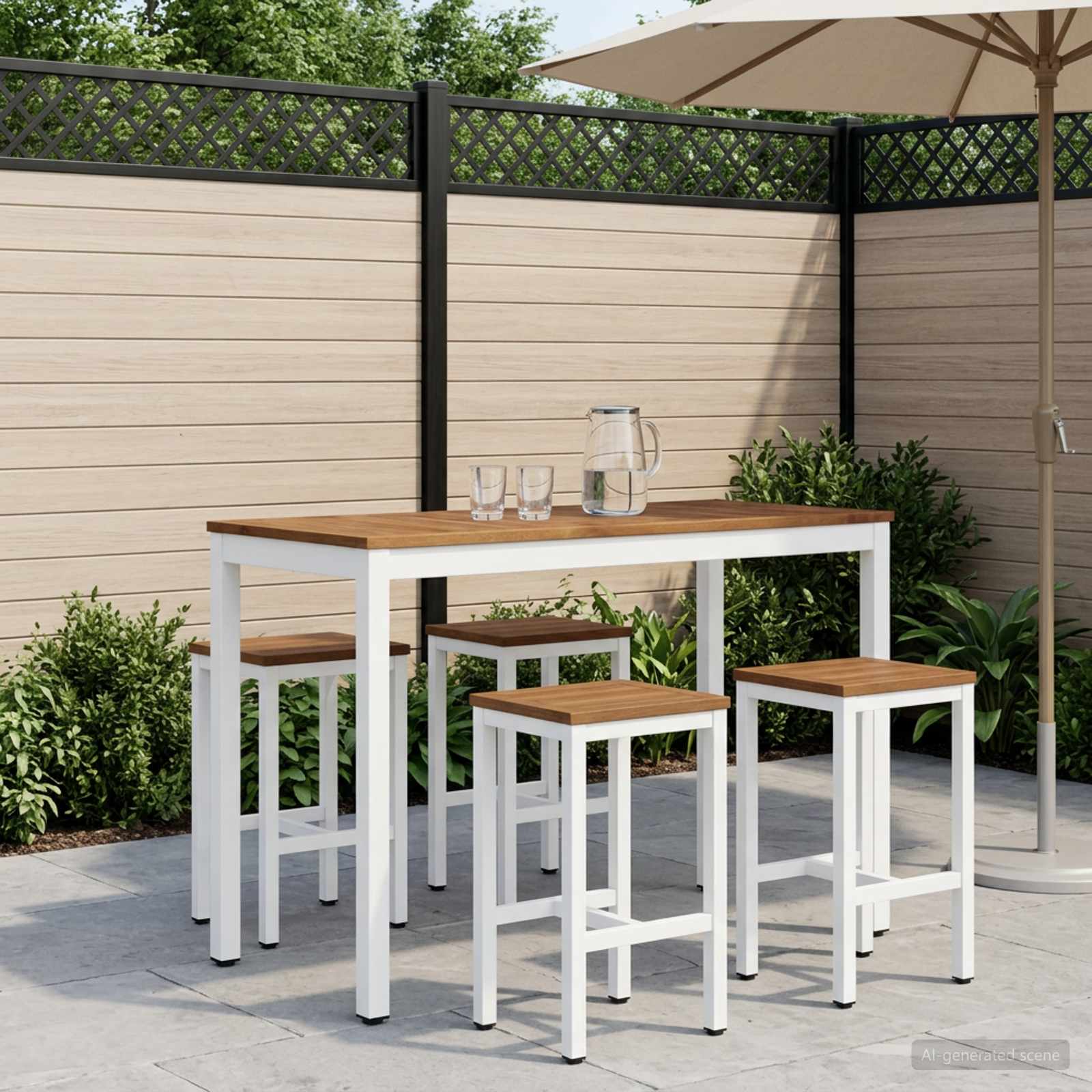 vidaXL Tr&auml;dg&aring;rd Bar Bord Naturlig och vit 108,5 x 55 x 105 cm