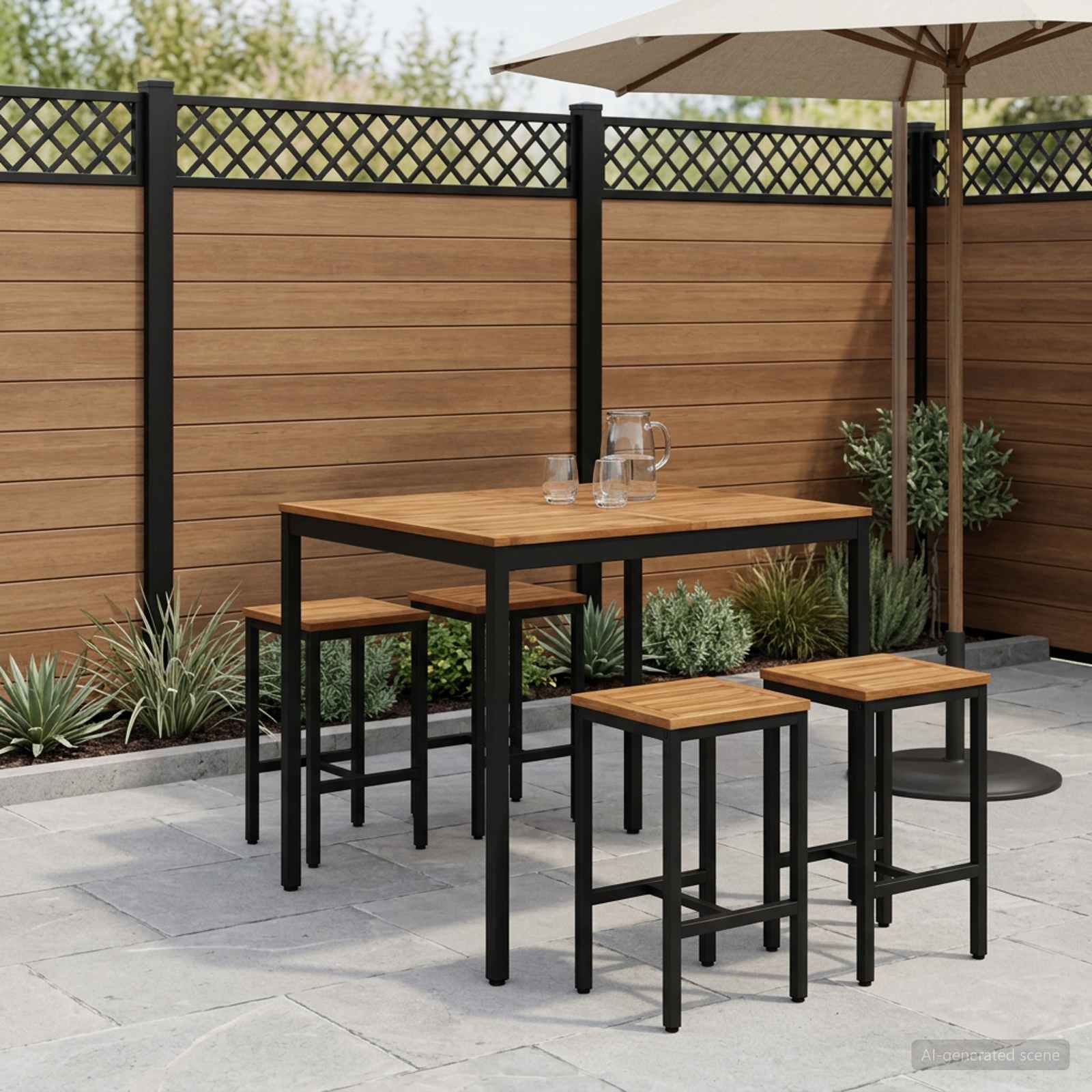 vidaXL Tr&auml;dg&aring;rd Bar Bord Naturlig och svart 110 x 108,5 x 105 cm