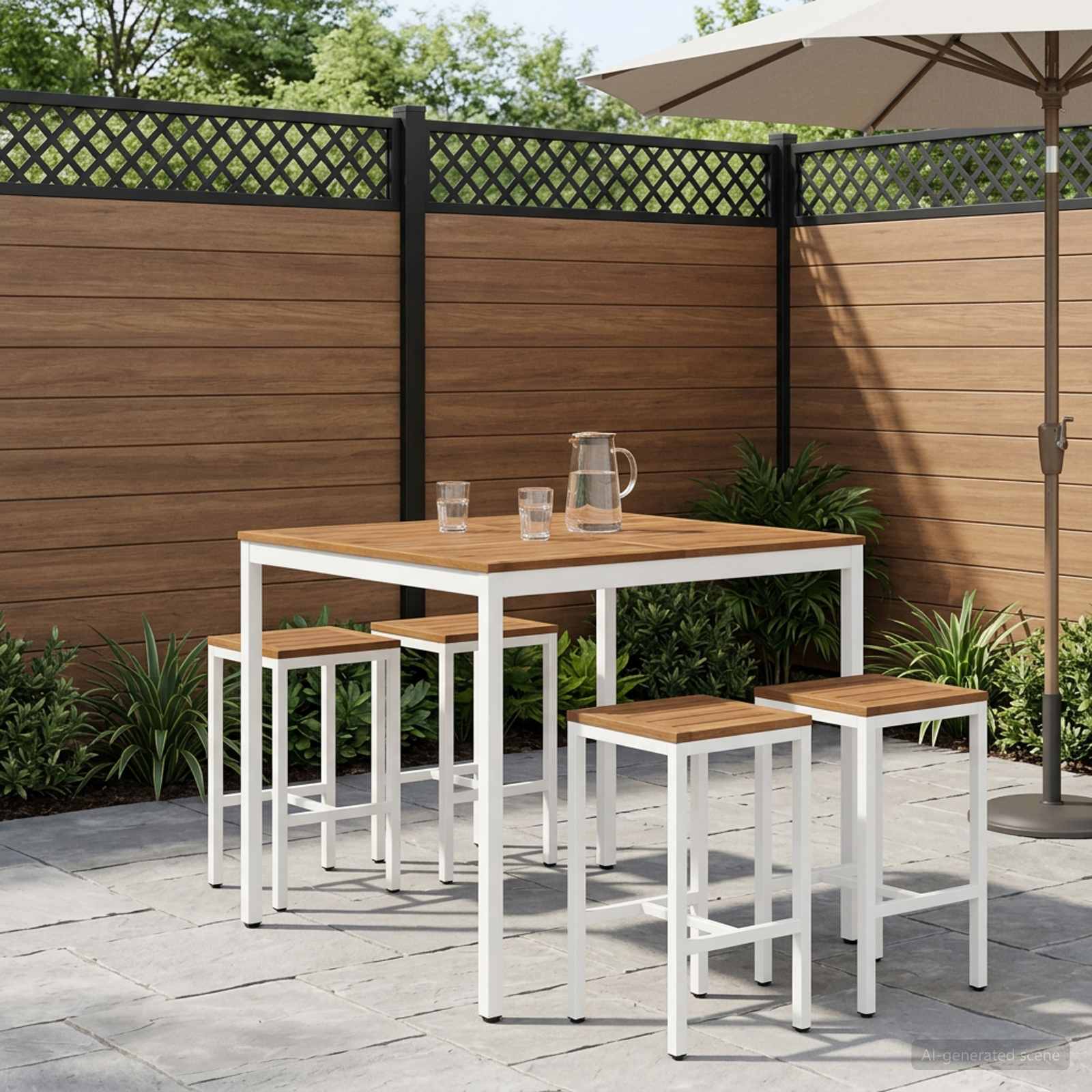 vidaXL Tr&auml;dg&aring;rd Bar Bord Naturlig och vit 110 x 108,5 x 105 cm