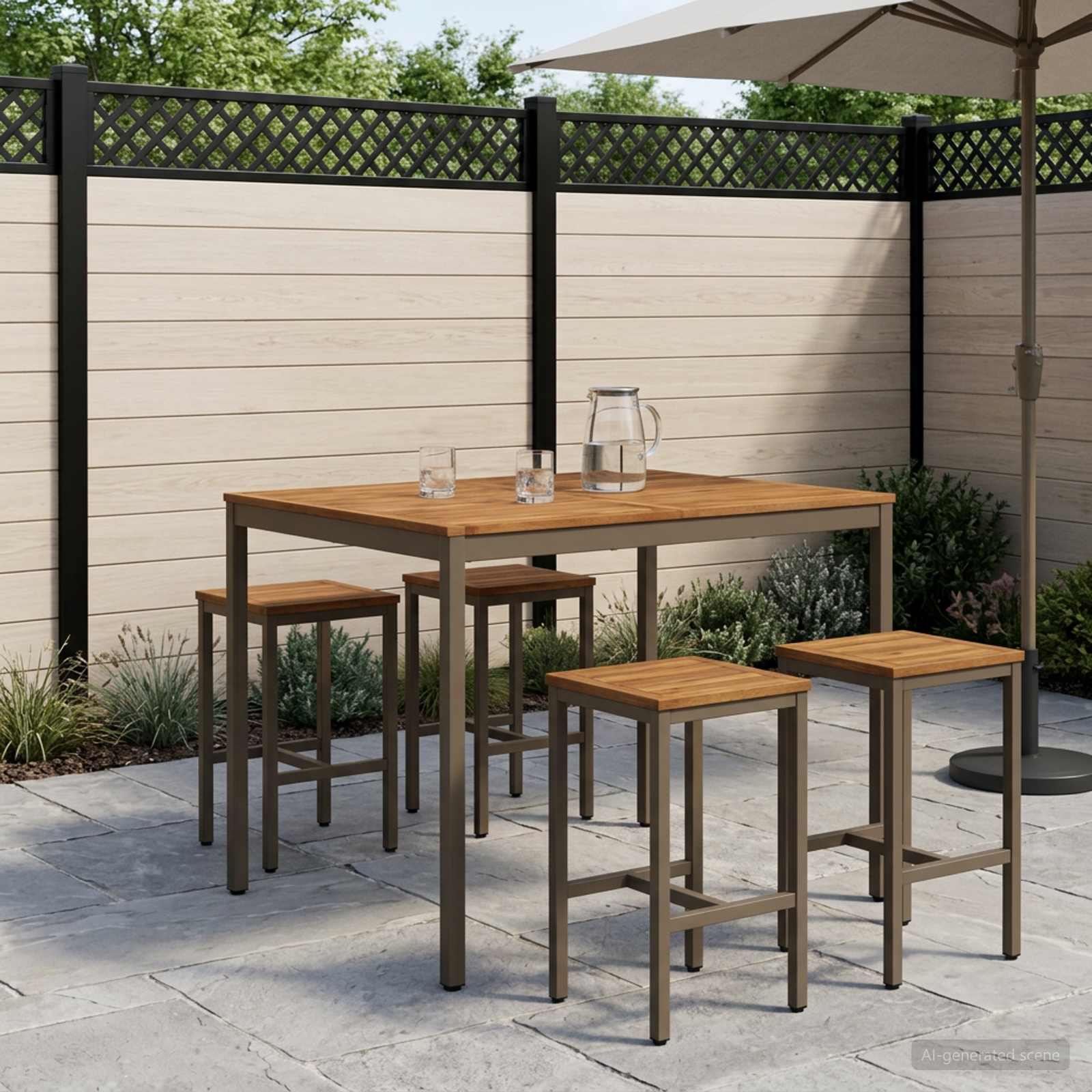 vidaXL Tr&auml;dg&aring;rd Bar Bord Naturlig och Kaffe 110 x 108,5 x 105 cm