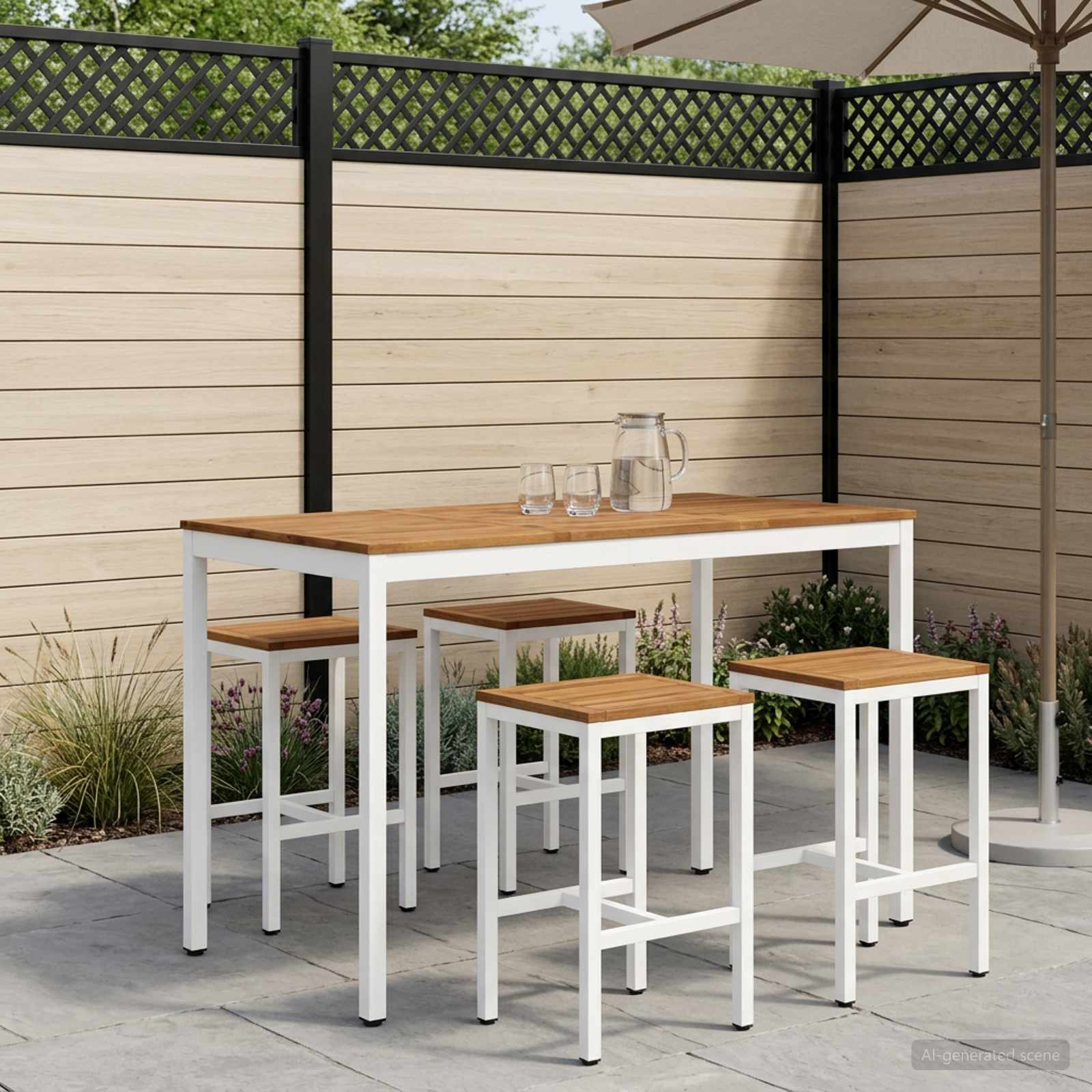 vidaXL Trädgård Bar Bord NAARDEN Naturlig och vit 141 x 80,5 x 105 cm