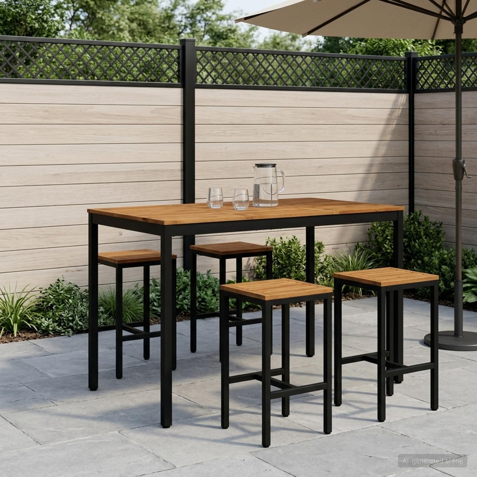 vidaXL Tr&auml;dg&aring;rd Bar Bord Naturlig och svart 147 x 88,5 x 105 cm