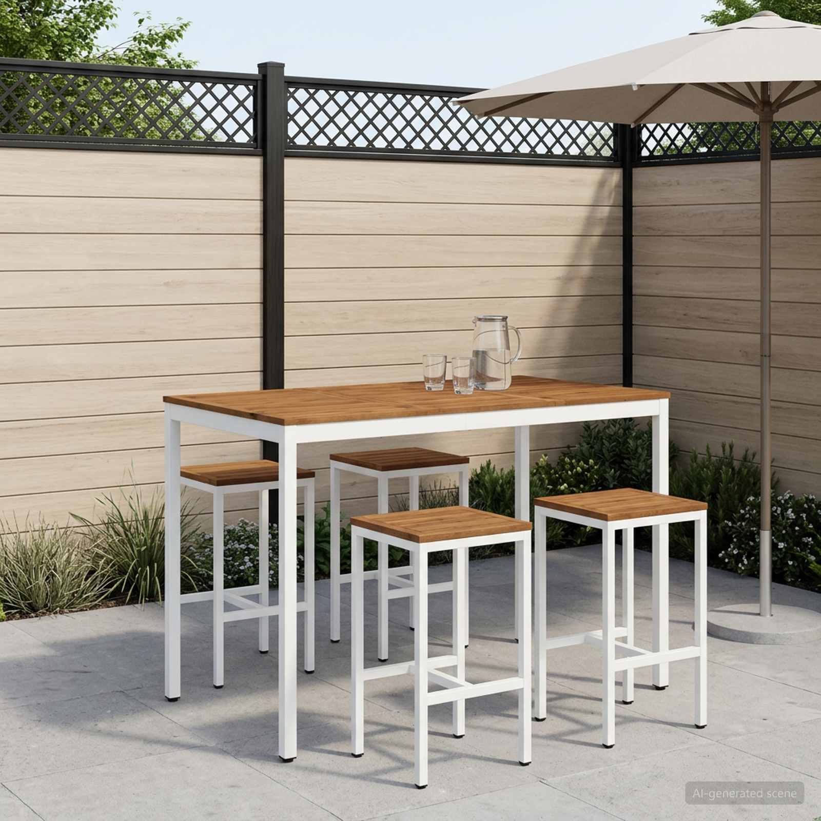 vidaXL Vrtni Bar Miza Naravna in bela 147 x 88,5 x 105 cm