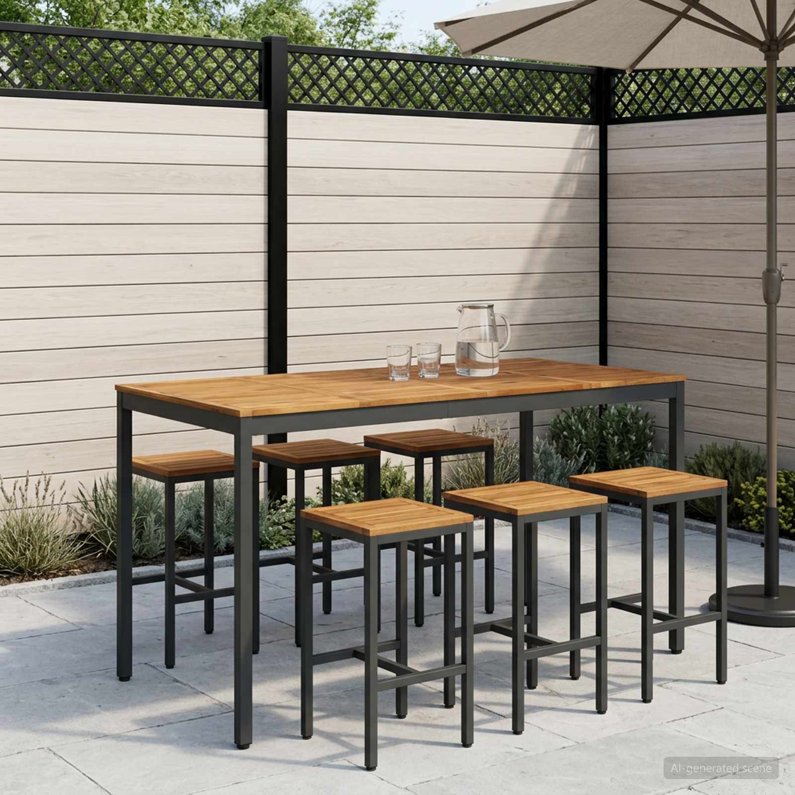 vidaXL Trädgård Bar Bord Naturlig och svart 180 x 88,5 x 105 cm