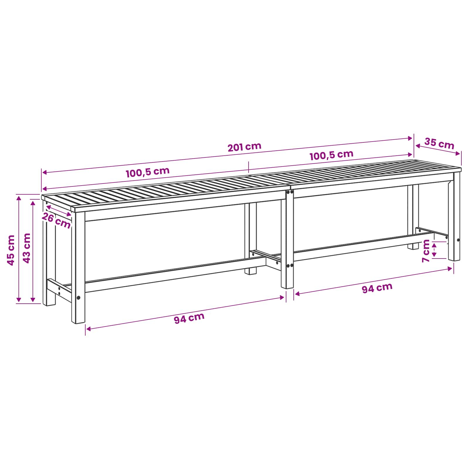 Garden Bench LAREN size guide