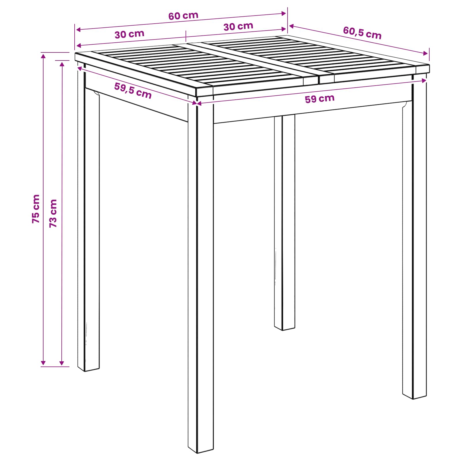 Tuindiner tafel Wit 60 x 60,5 x 75 cm Massief Acaciahout image 7