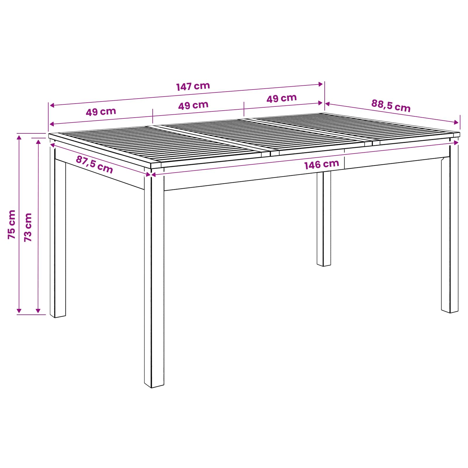 Tuindiner tafel Wit 147 x 88,5 x 75 cm Massief Acaciahout image 8