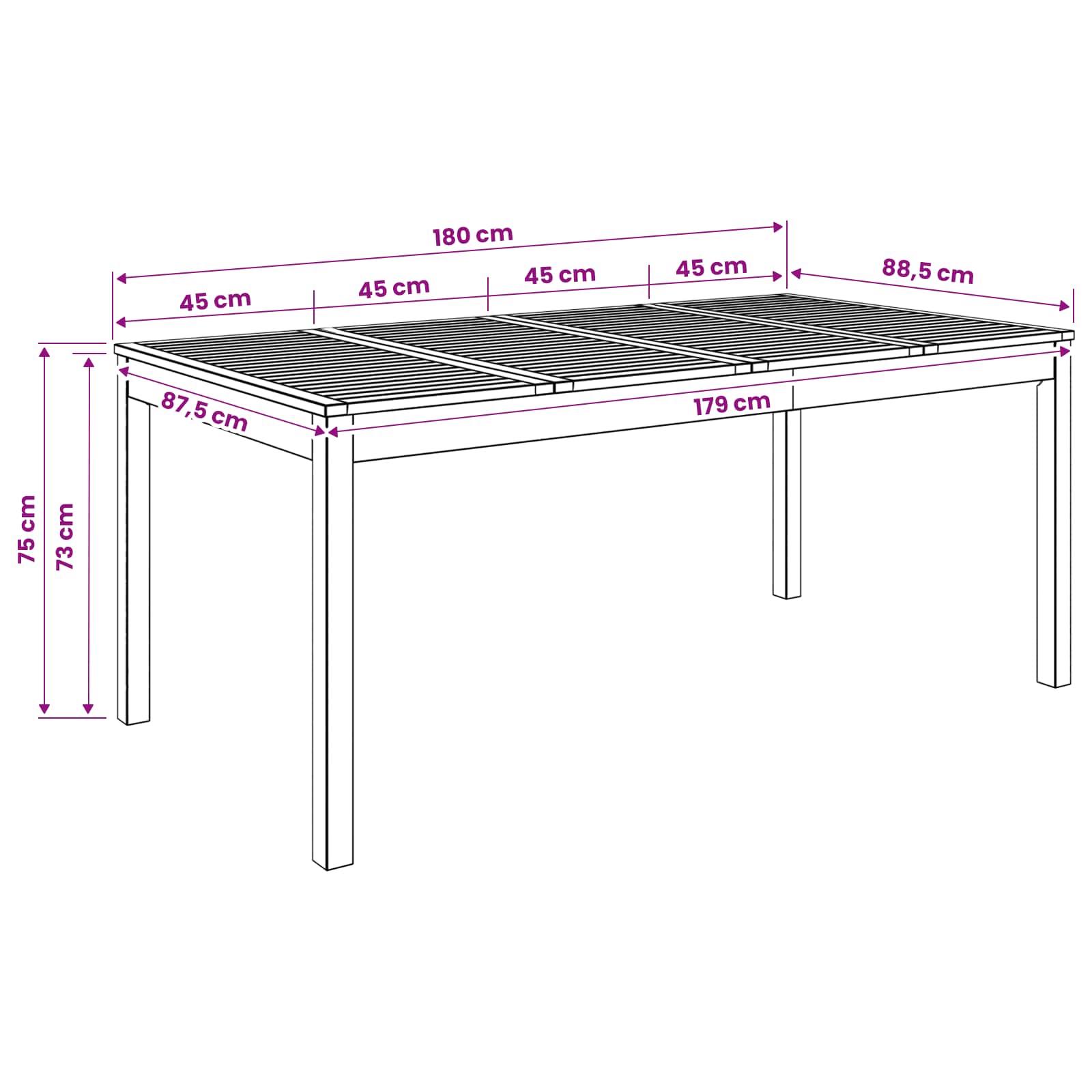 Tuindiner tafel Wit 180 x 88,5 x 75 cm Massief Acaciahout image 8
